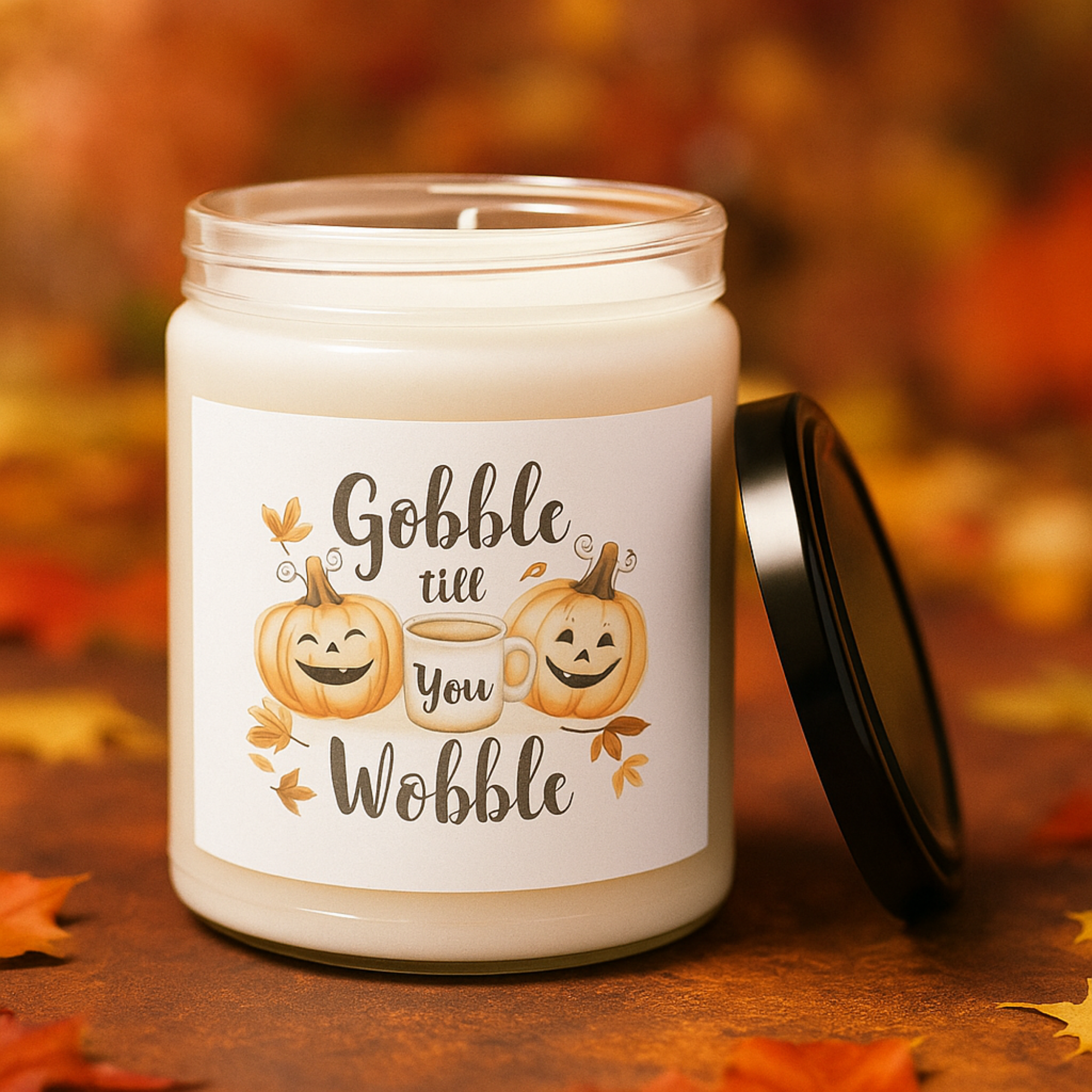 Gobble Till You Wobble Candle | Funny Thanksgiving Pumpkin Candle | Rustic Fall Decor Gift | Scented Soy Candle 9oz | Cozy Autumn Home Gift product thumbnail image