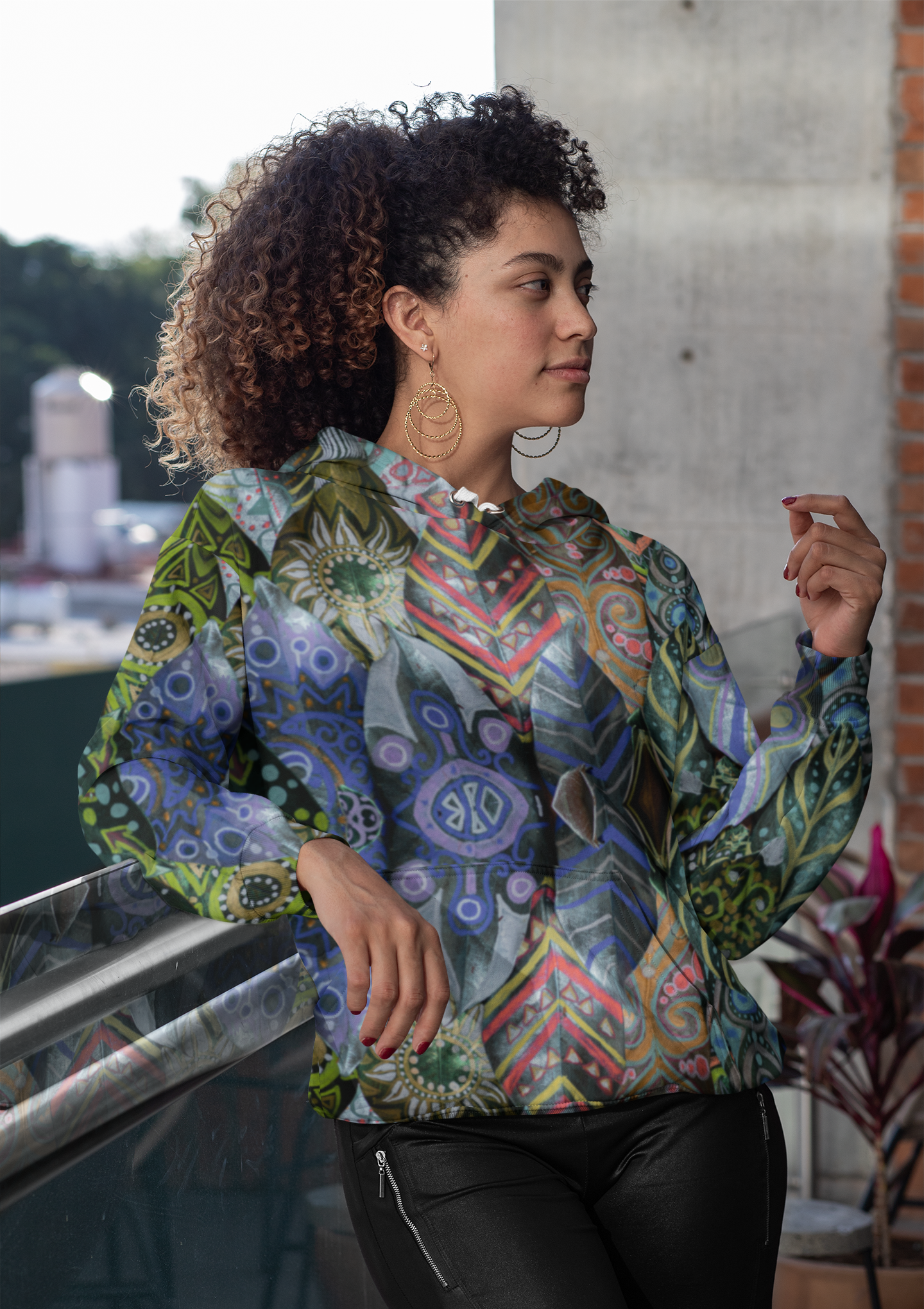 Psychedelic Floral Pattern Zip Hoodie — Bohemian Kaleidoscope Hoodie product thumbnail image