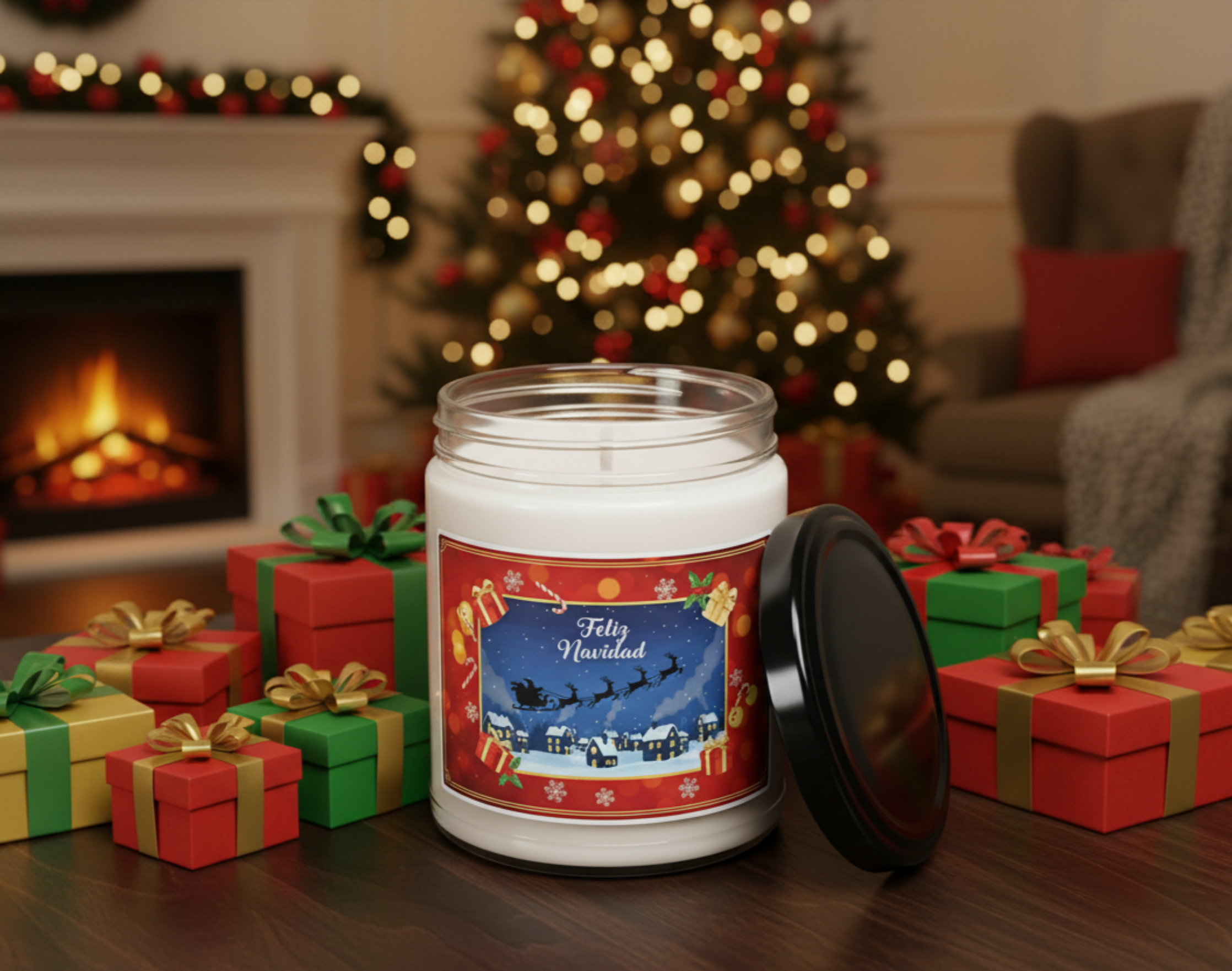 Feliz Navidad Xmas Candle – 9oz Holiday Scented Veladora de Navidad product thumbnail image Feliz Navidad Xmas Candle – 9oz Holiday Scented Veladora de Navidad product thumbnail image