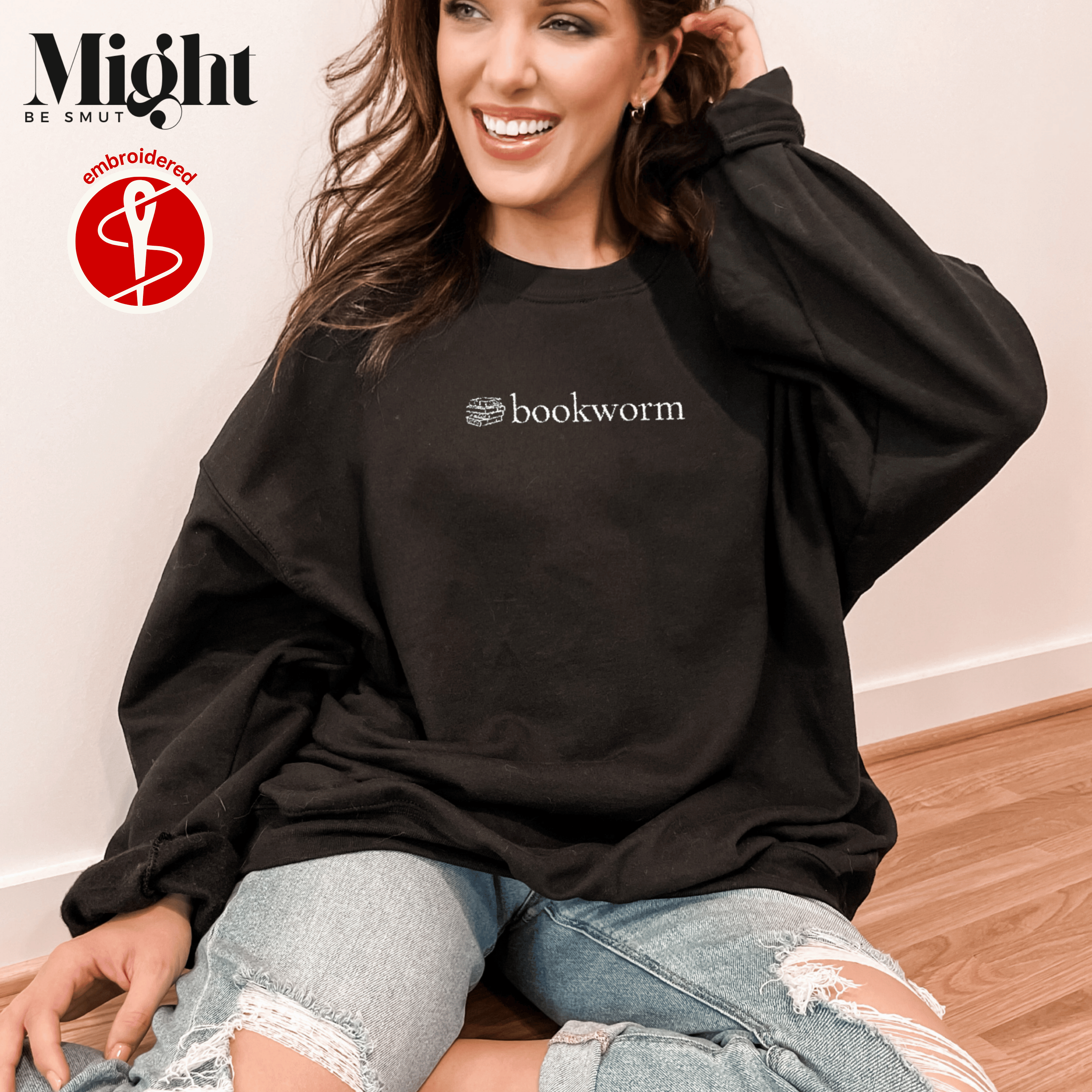 Embroidered Bookworm Crewneck Sweatshirt  product thumbnail image