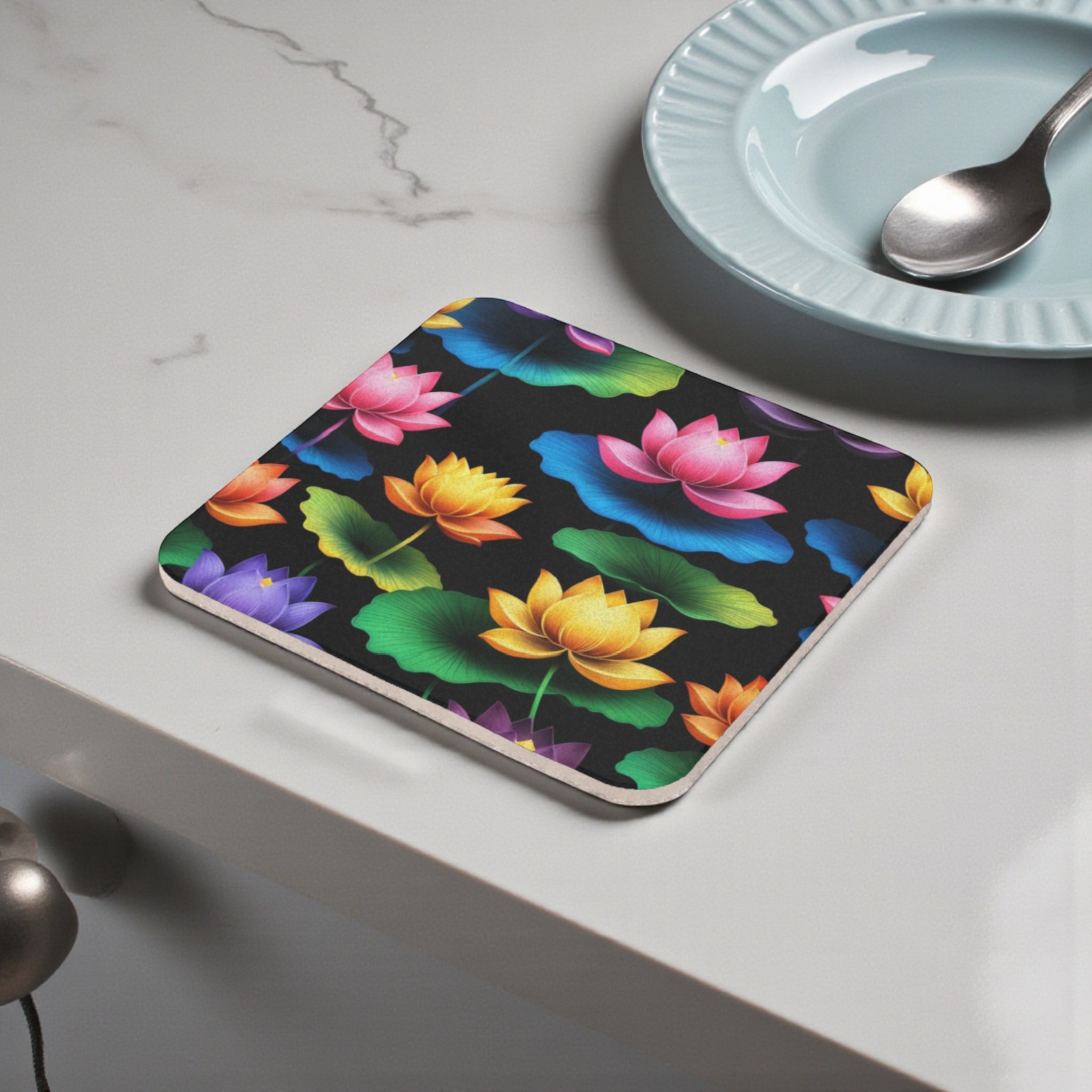 Blooming Spectrum Lotus Cork Back Coaster