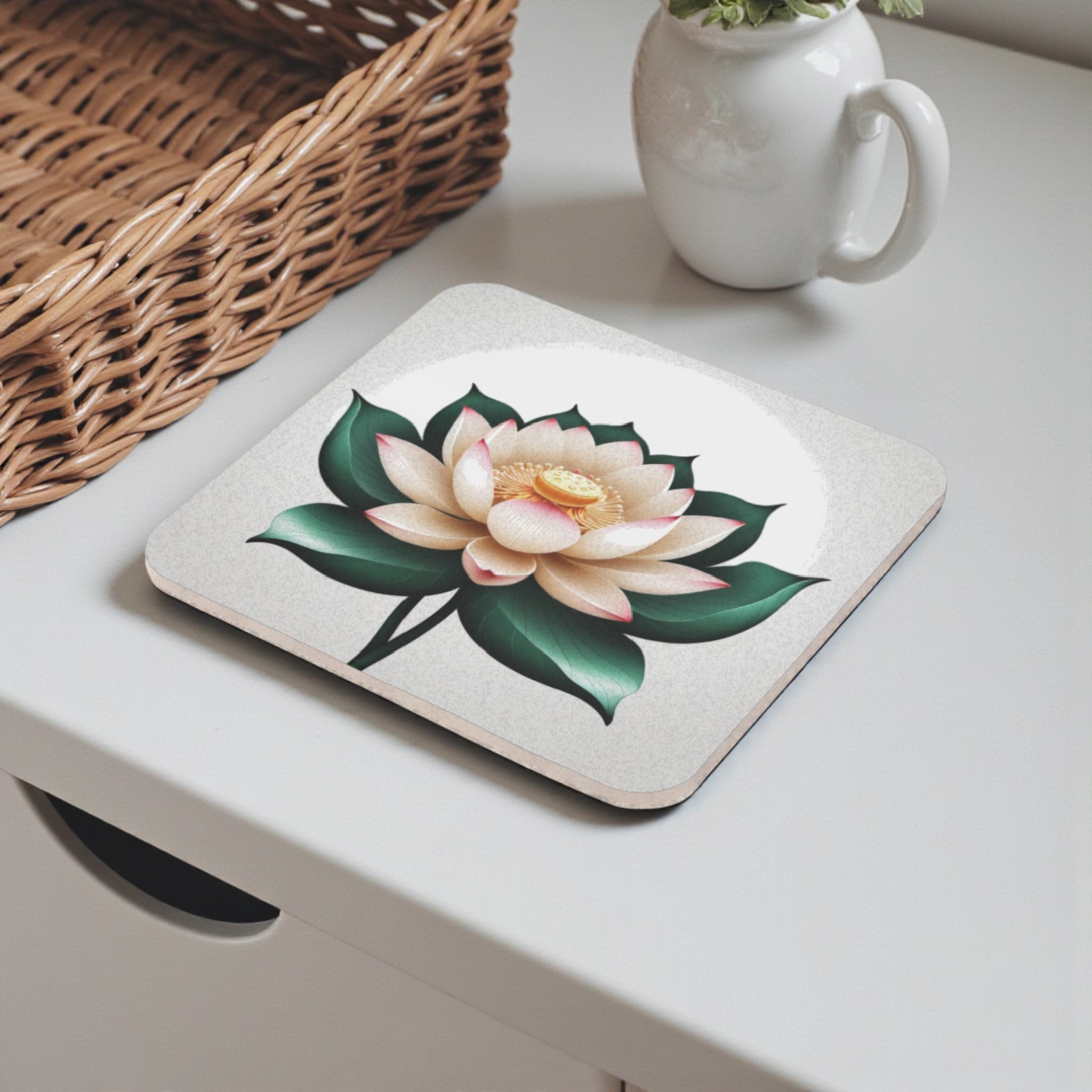 Peaceful Lotus Flower Cork Back Coaster
