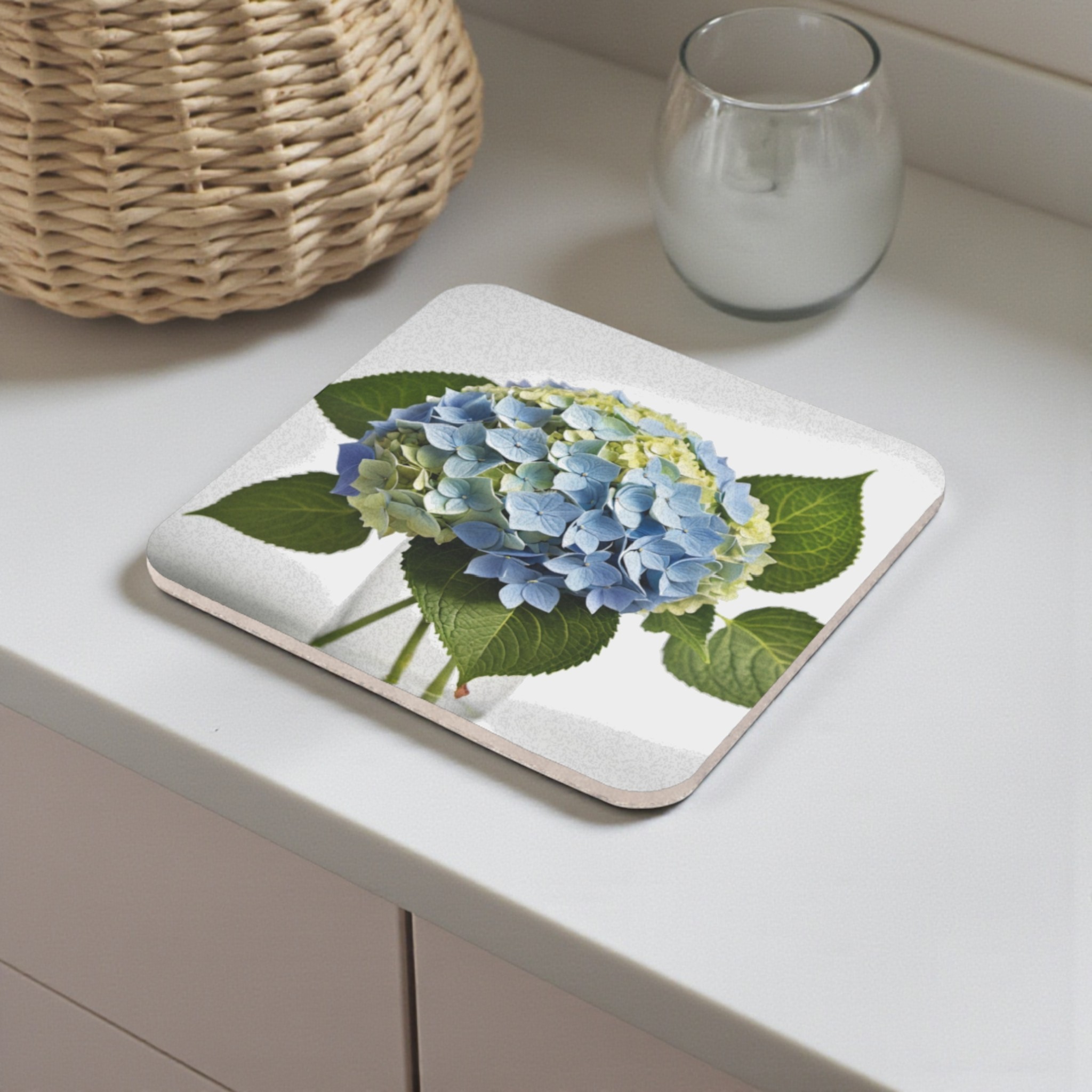Stylish Botanical Hydrangea Cork Back Coaster