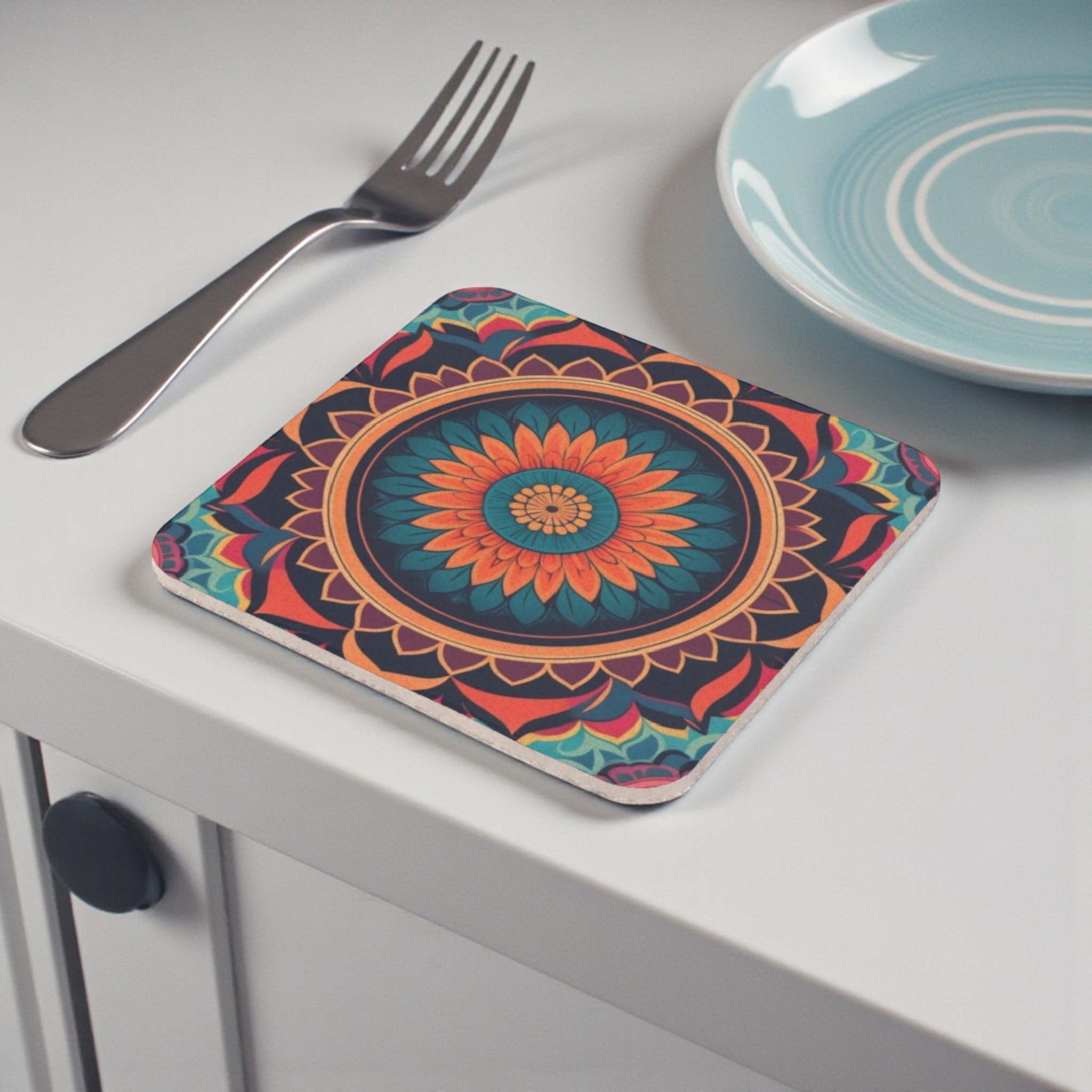 Bold Mandala Pattern Cork Back Coaster