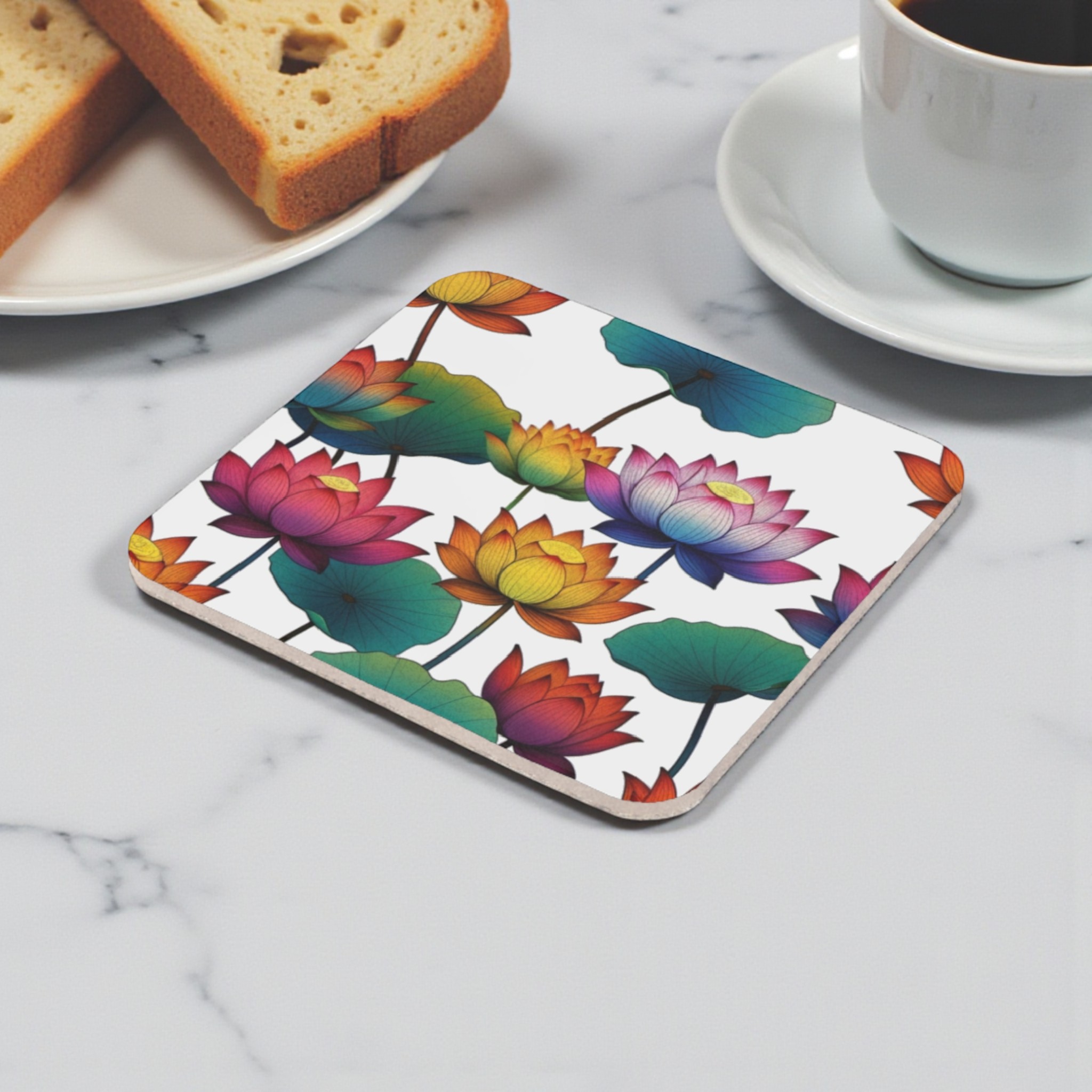 Charming Multicolor Lotus Cork Back Coasters