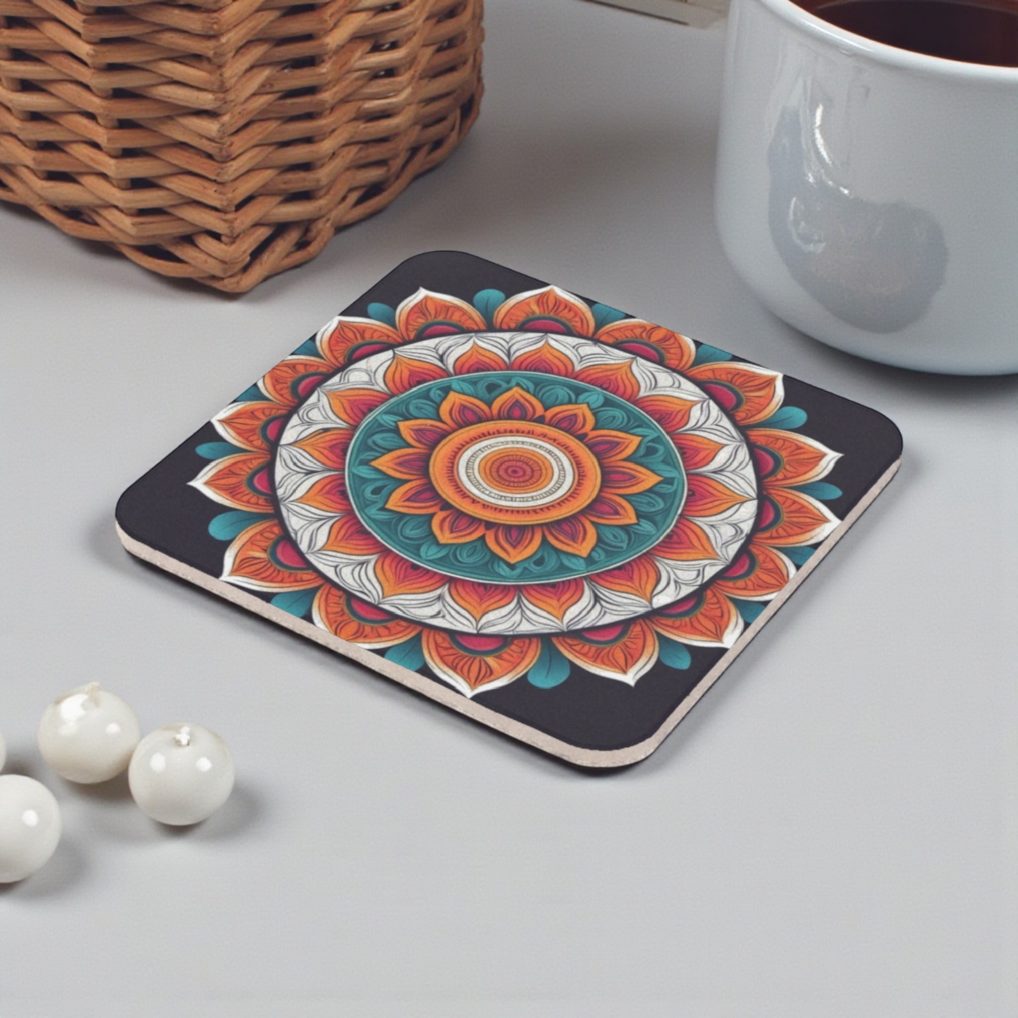 Stylish Geometric Mandala Cork Back Coaster