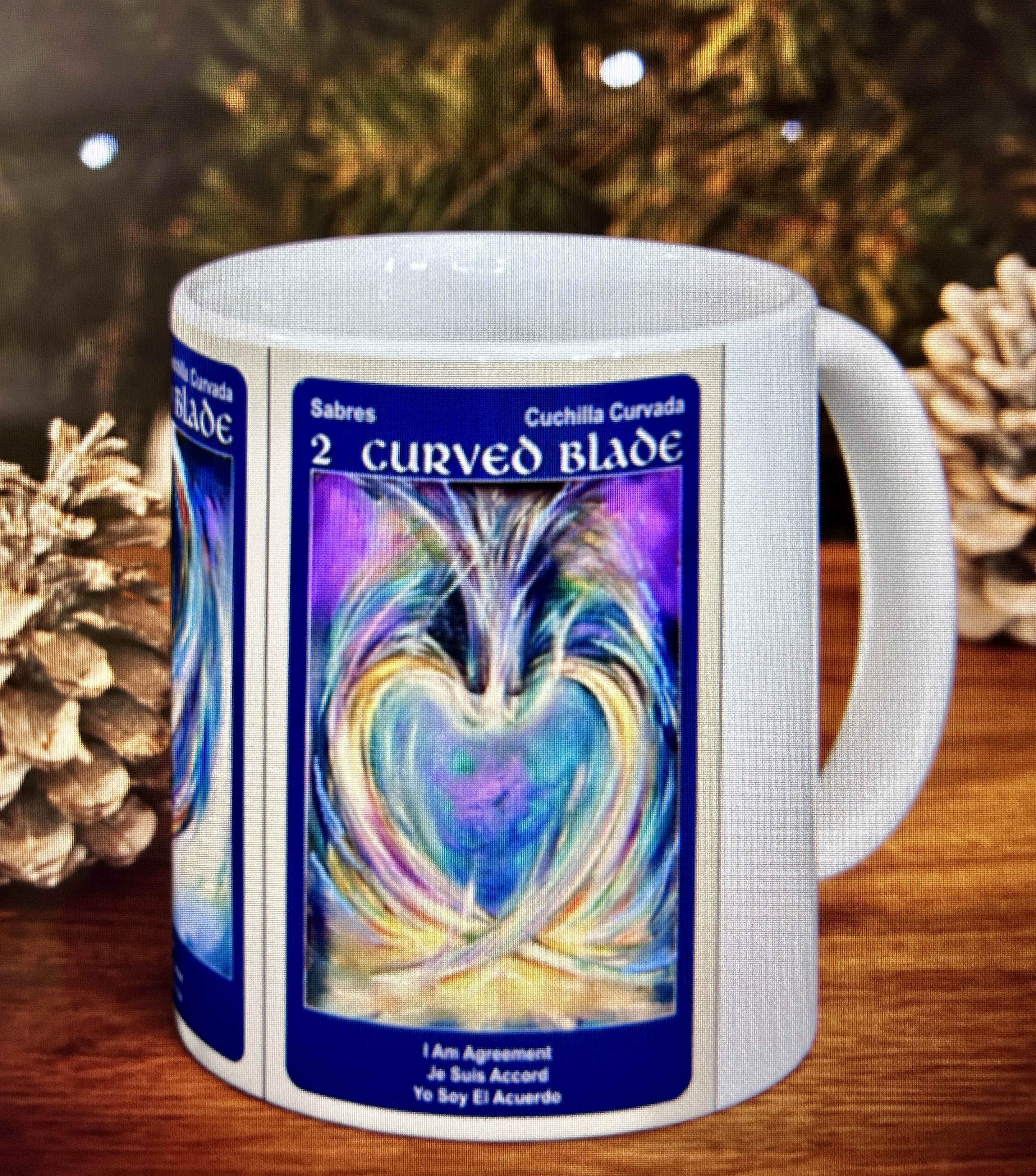 Empowering Tarot Mug -  Good News Desire &amp; Agreement Blue Cards Ceramic  11oz