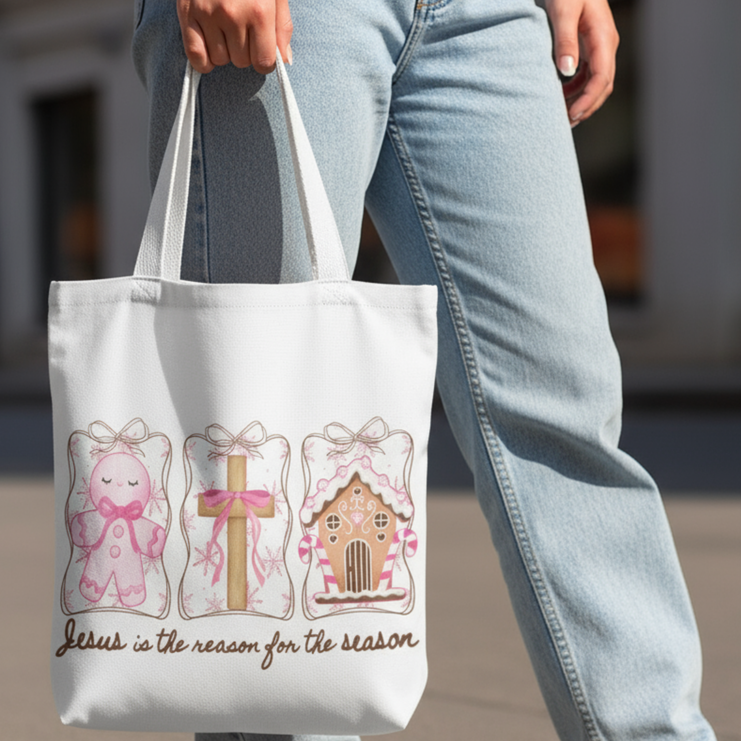 Pink Christmas Faith Tote Bag - Jesus is the Reason for the Season product thumbnail image Pink Christmas Faith Tote Bag - Jesus is the Reason for the Season product thumbnail image