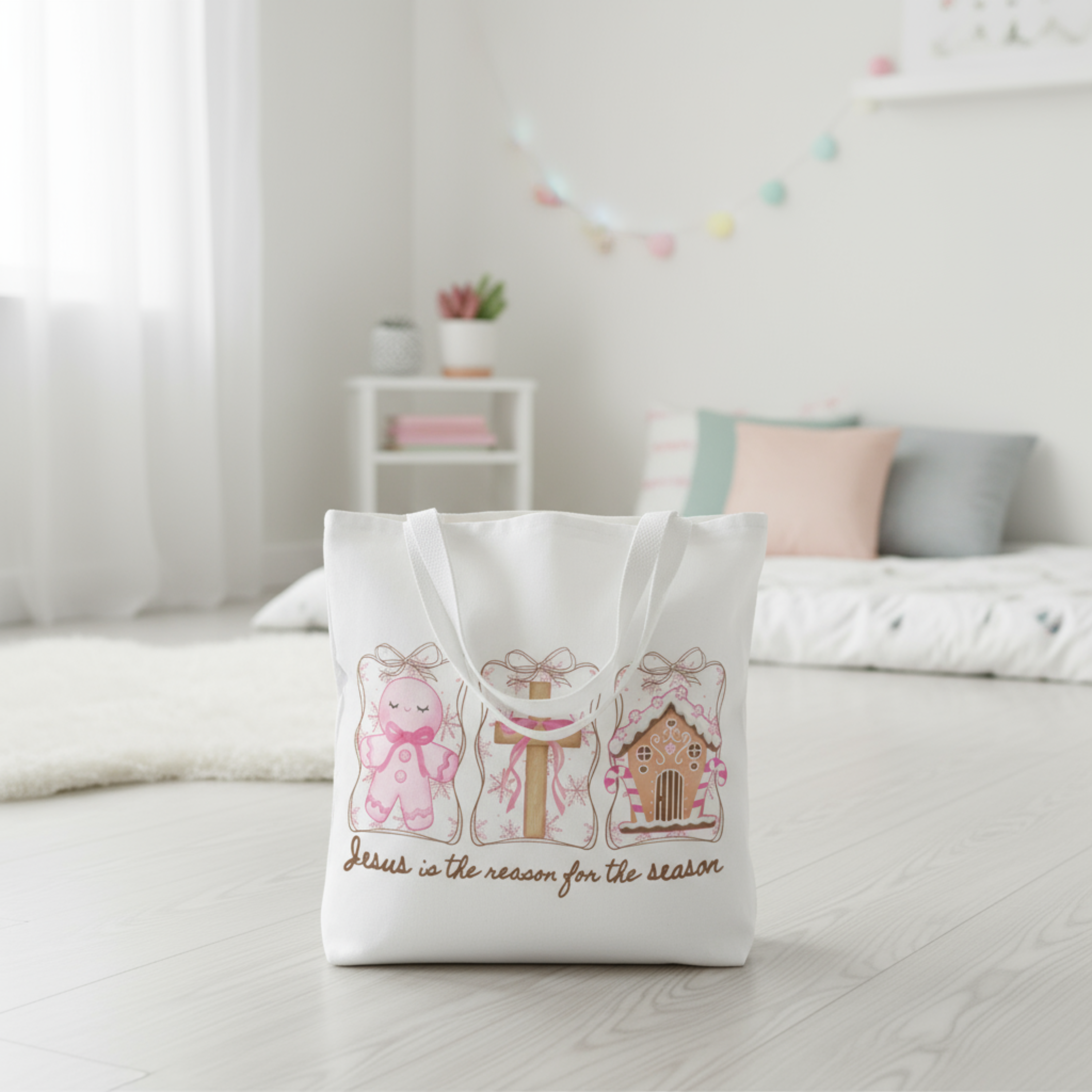 Pink Christmas Faith Tote Bag - Jesus is the Reason for the Season product thumbnail image Pink Christmas Faith Tote Bag - Jesus is the Reason for the Season product thumbnail image