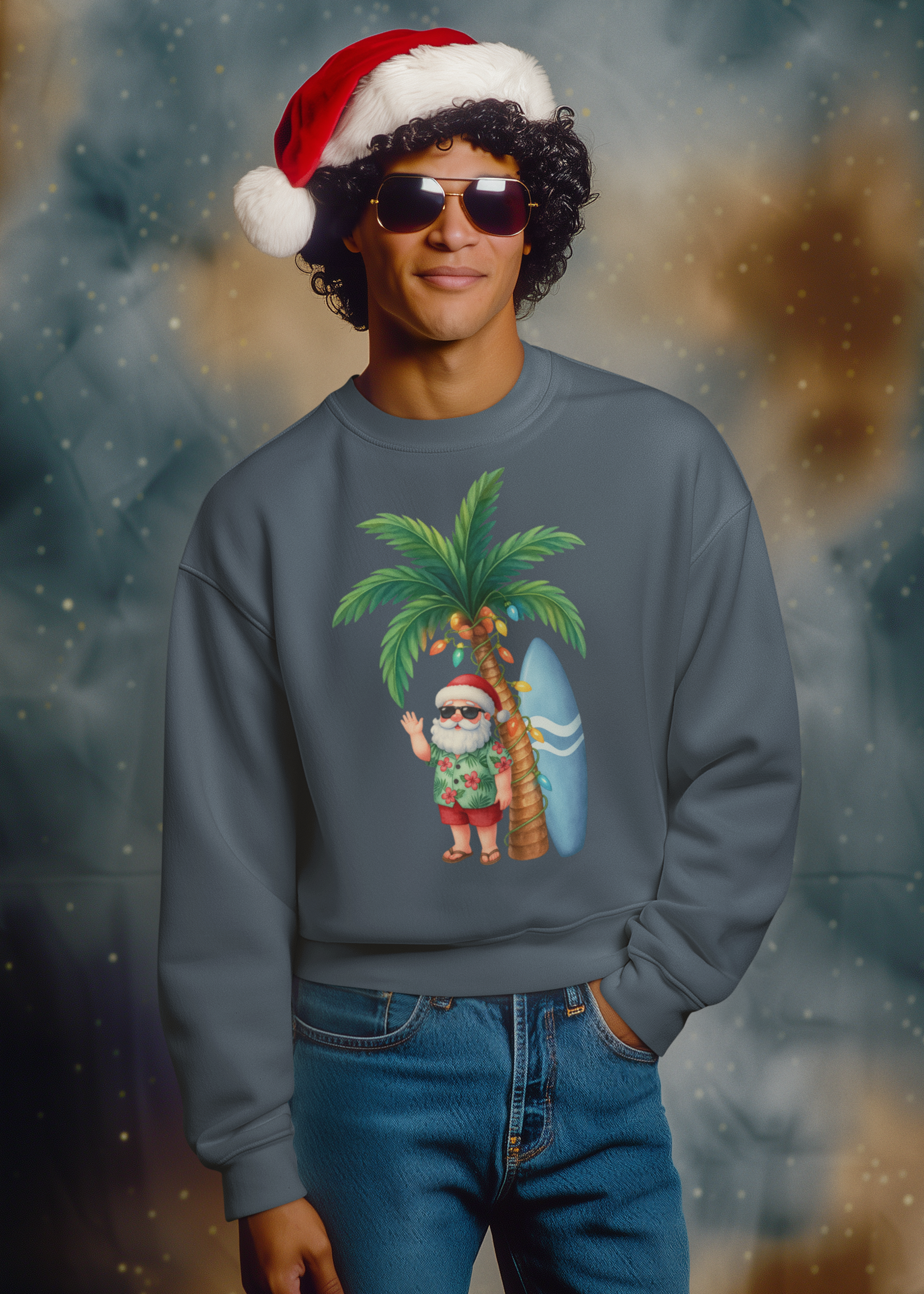 Surfer Santa Sweatshirt – Tropical Christmas Design | Personalized Beach Holiday Sweatshirt product thumbnail image