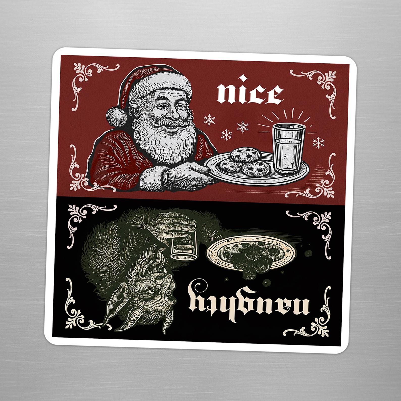 Naughty or Nice Reversible Dishwasher Magnet | Santa &amp; Krampus Christmas Kitchen Decor product thumbnail image