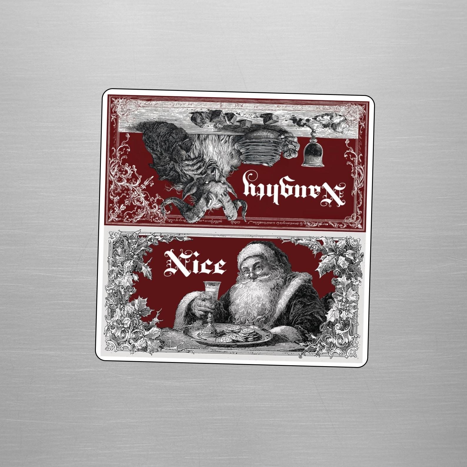 Old-world Santa &amp; Krampus Naughty or Nice Reversible Dishwasher Magnet |  6 x 6 in. size product thumbnail image