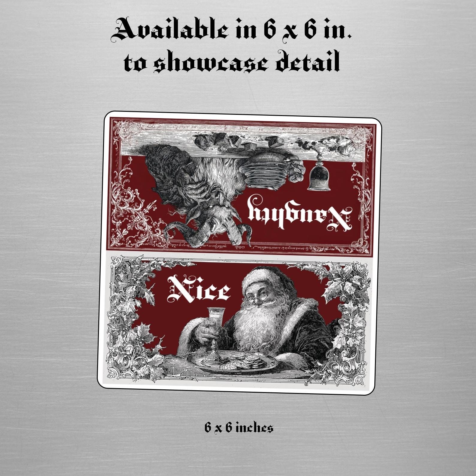 Old-world Santa &amp; Krampus Naughty or Nice Reversible Dishwasher Magnet |  6 x 6 in. size product thumbnail image