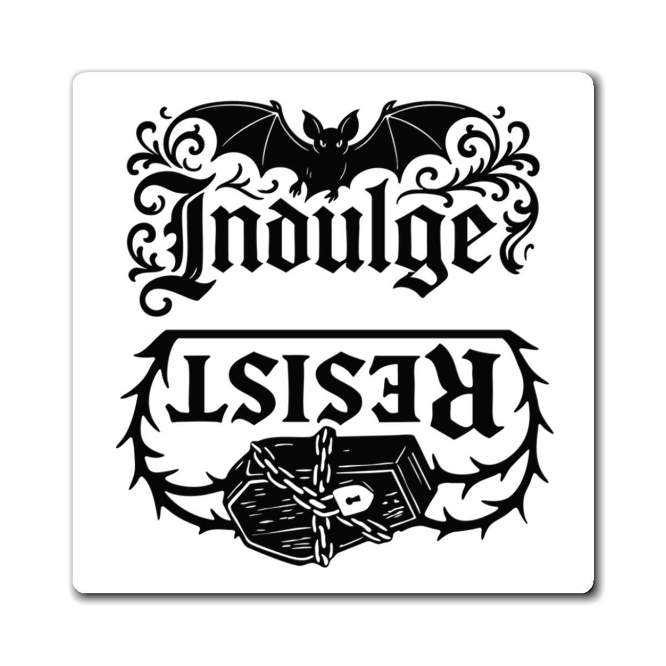 Indulge or Resist: Reversible Refrigerator Magnet , Unique Home Decor, Bat Coffin Art, Halloween Decor, Gift Ideas, Snack-Time Secrets product thumbnail image