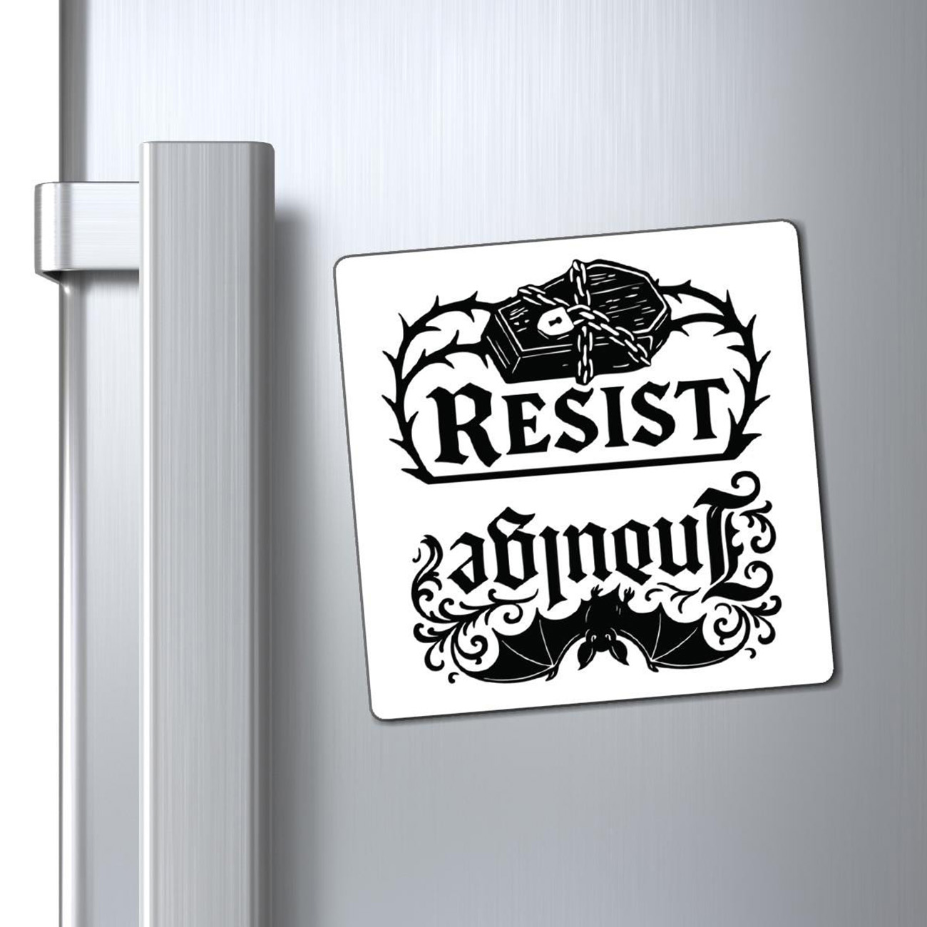 Indulge or Resist: Reversible Refrigerator Magnet , Unique Home Decor, Bat Coffin Art, Halloween Decor, Gift Ideas, Snack-Time Secrets product thumbnail image