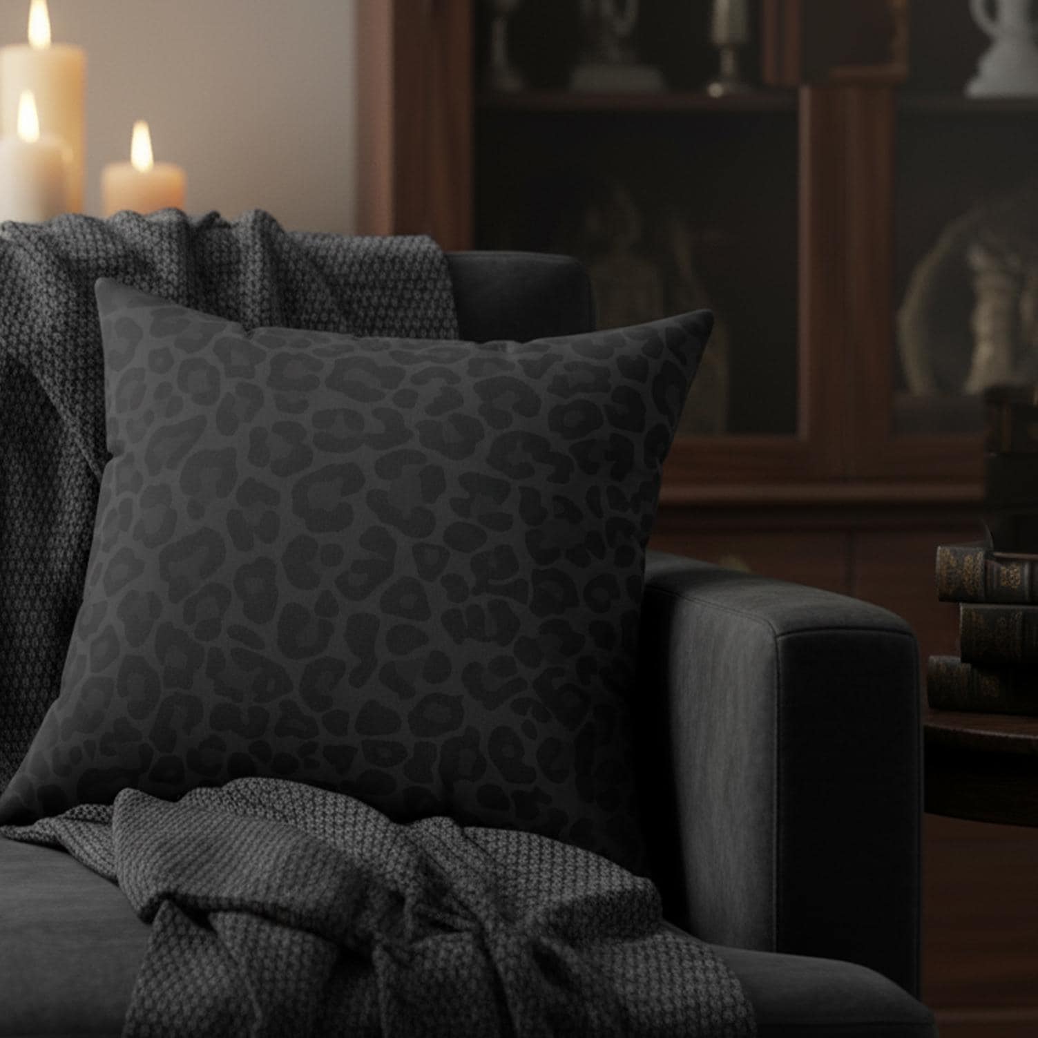 Midnight Panthera Black Leopard Print Square Pillow product thumbnail image