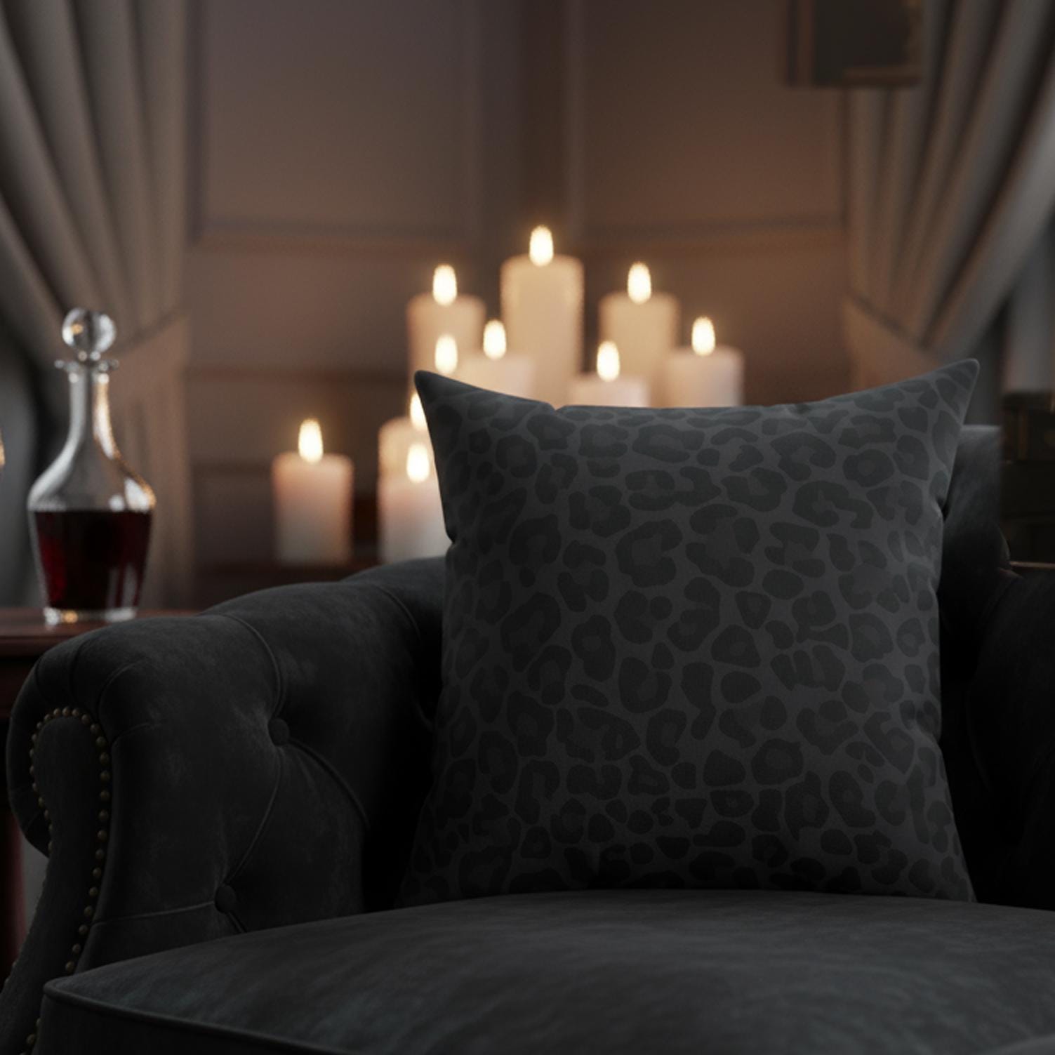 Midnight Panthera Black Leopard Print Square Pillow product thumbnail image