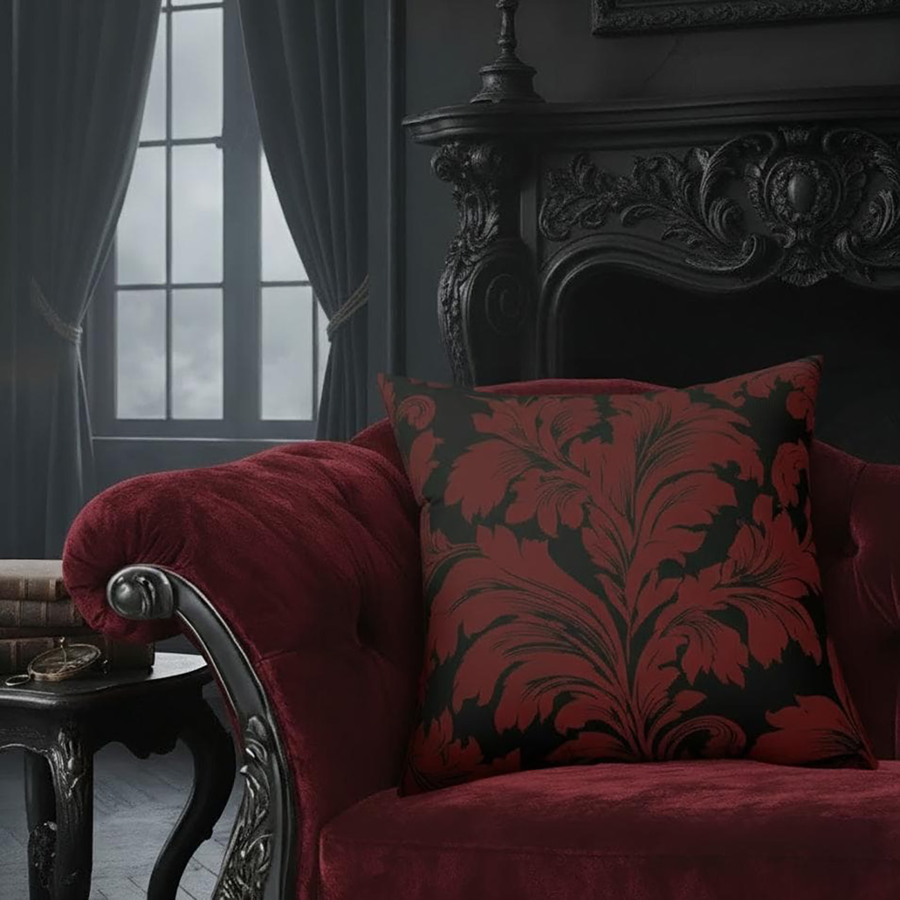 Velvet Shadows Red and Black Accent Pillow product thumbnail image