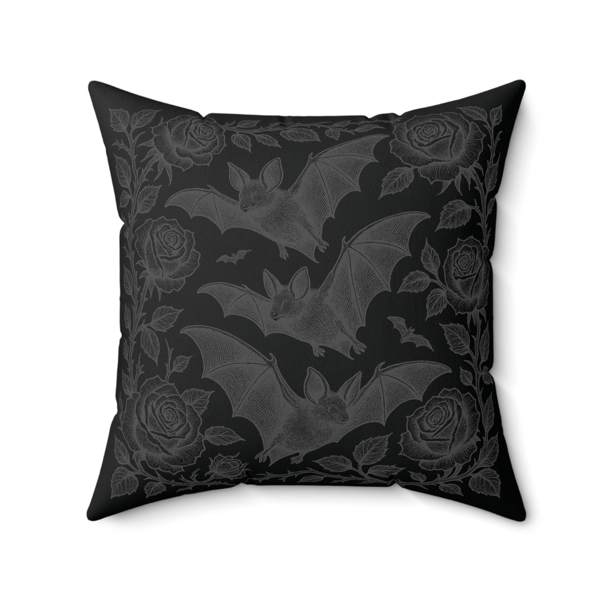 Bats and Roses Throw Pillow, Haunted Mansion Home Decor, Vampire Decorative Cushion, Halloween Accent, Dark Victorian Gothic Pillow, Bat product thumbnail image