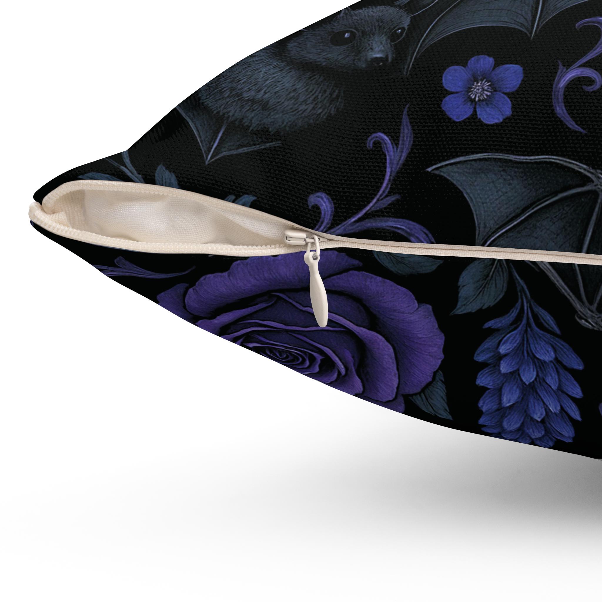 Midnight Floral Bats Pillow, Halloween Home Decor, Spooky Square Cushion, Gothic, Enchanting Goth Accent, Dark Aesthetics Gift, Bat Pillow product thumbnail image