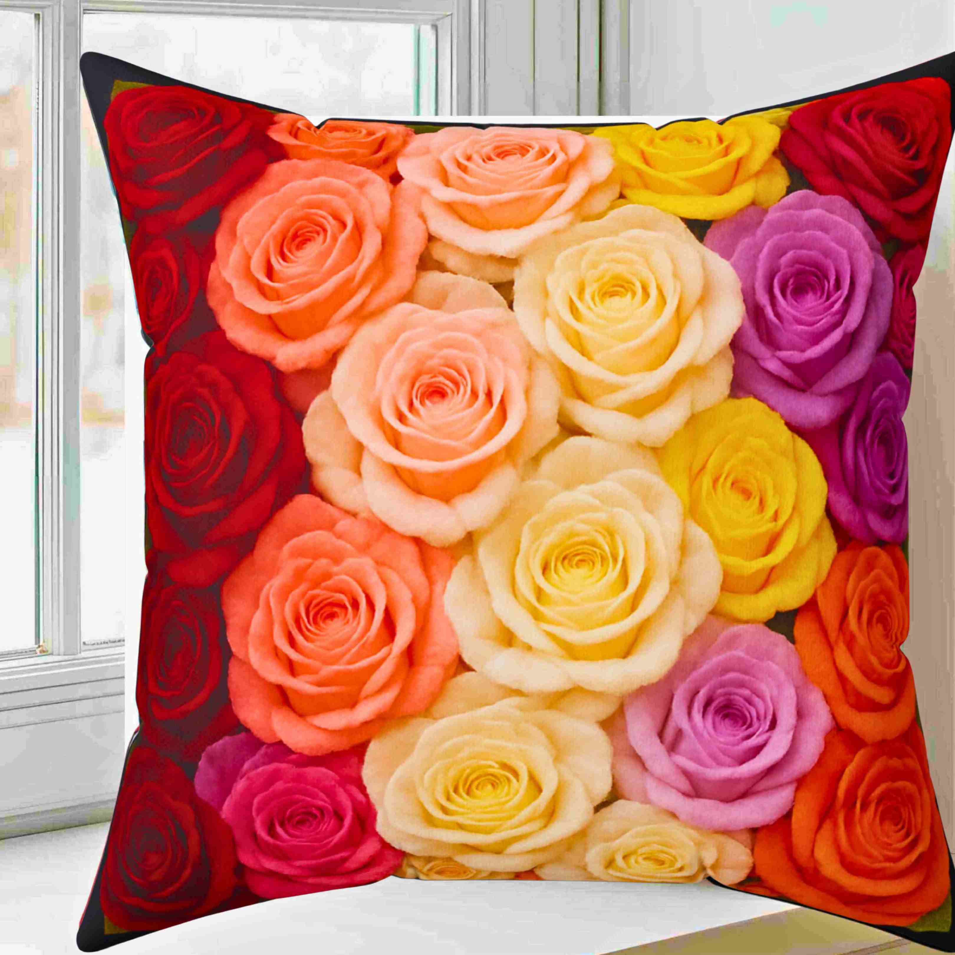 Multicolor Rose Bouquet Pillow | Floral Decorative Square Pillow product thumbnail image Multicolor Rose Bouquet Pillow | Floral Decorative Square Pillow product thumbnail image
