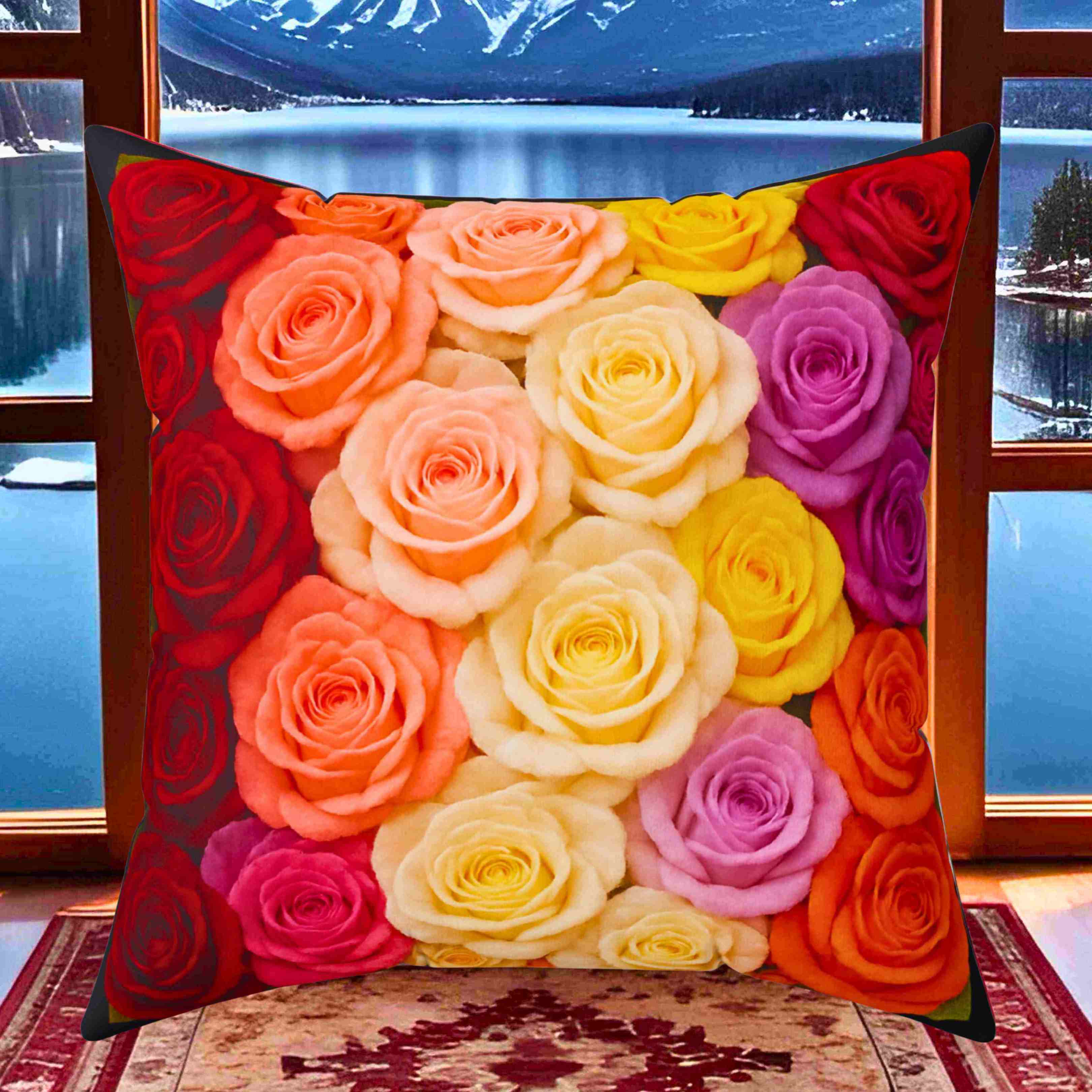 Multicolor Rose Bouquet Pillow | Floral Decorative Square Pillow product thumbnail image Multicolor Rose Bouquet Pillow | Floral Decorative Square Pillow product thumbnail image