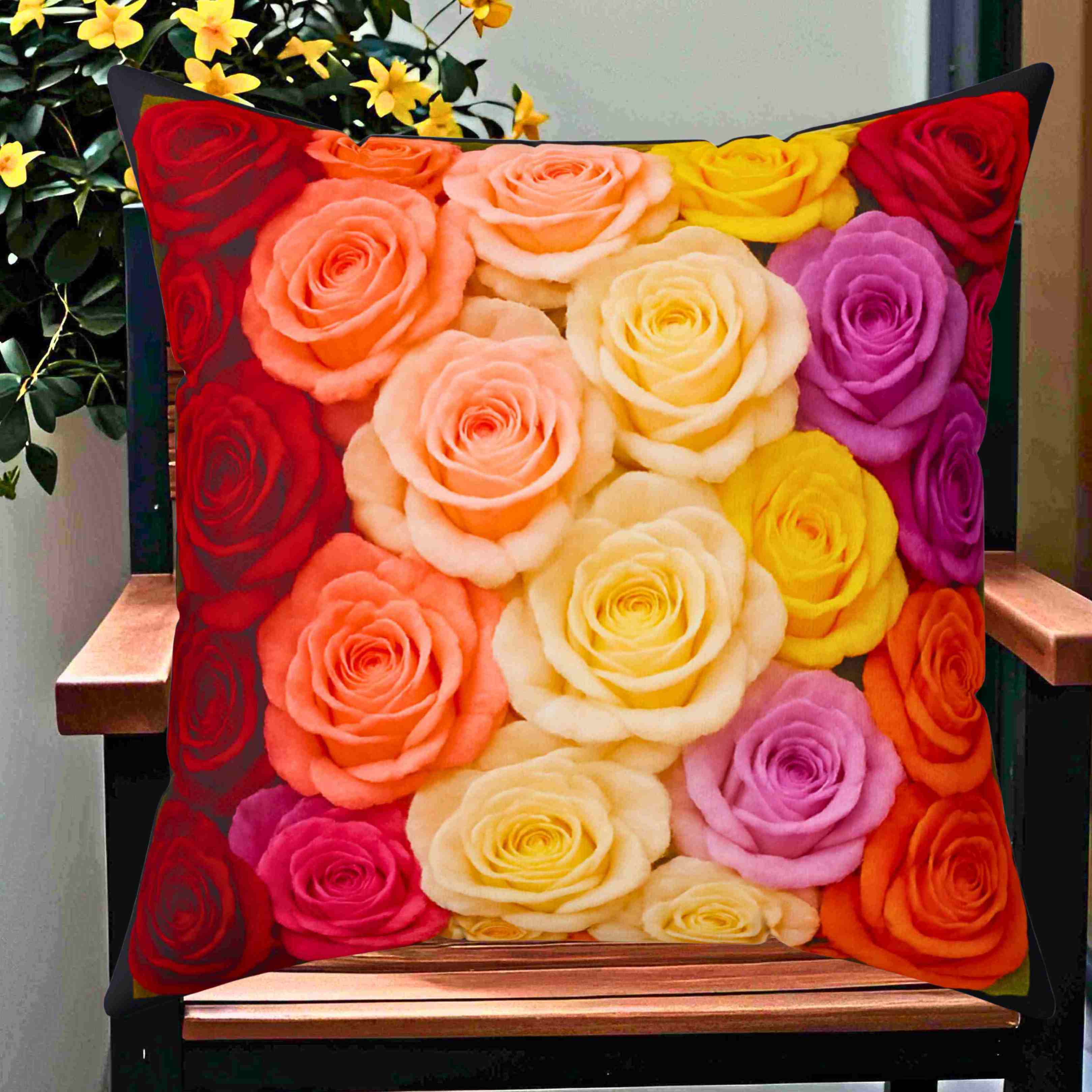 Multicolor Rose Bouquet Pillow | Floral Decorative Square Pillow product thumbnail image Multicolor Rose Bouquet Pillow | Floral Decorative Square Pillow product thumbnail image