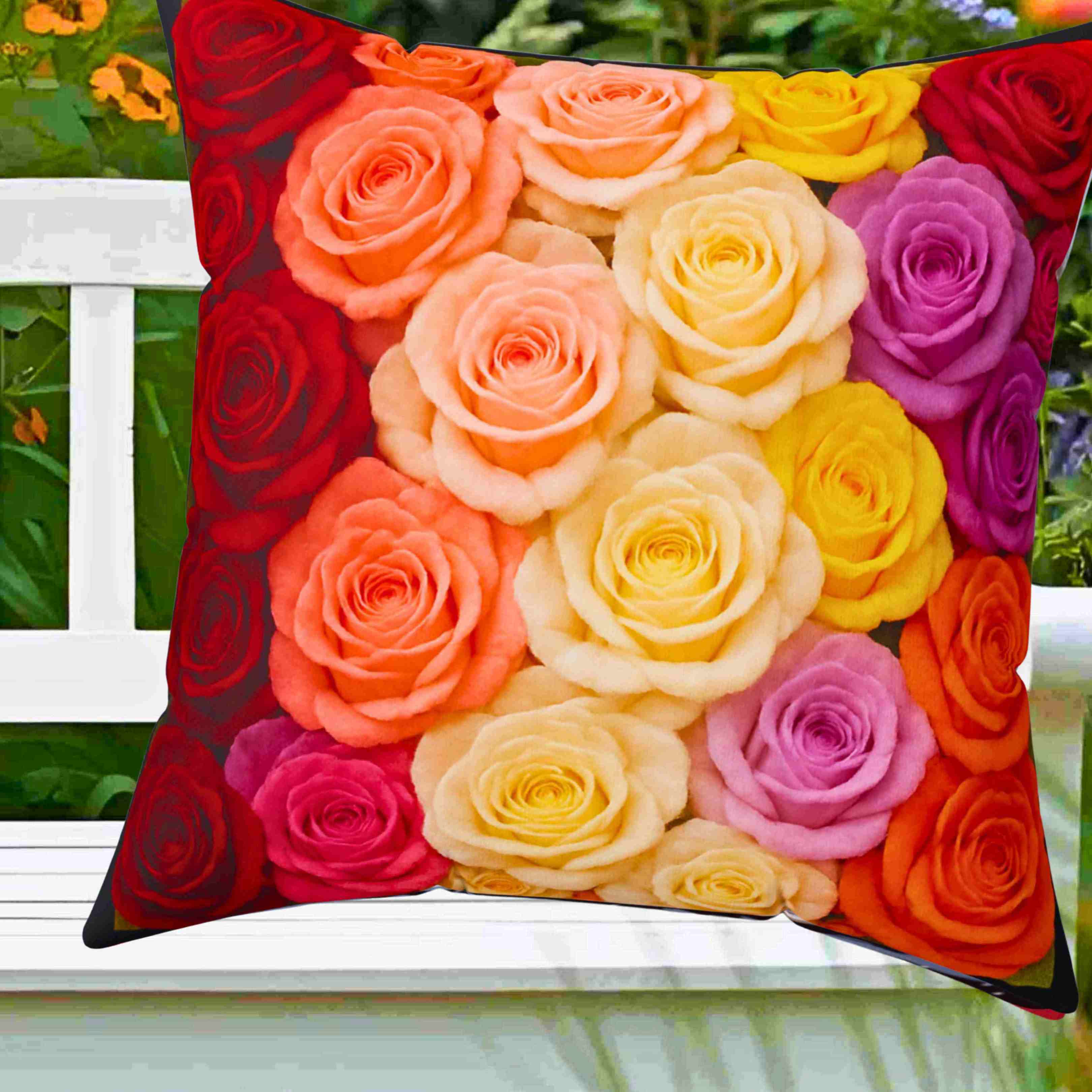 Multicolor Rose Bouquet Pillow | Floral Decorative Square Pillow product thumbnail image Multicolor Rose Bouquet Pillow | Floral Decorative Square Pillow product thumbnail image