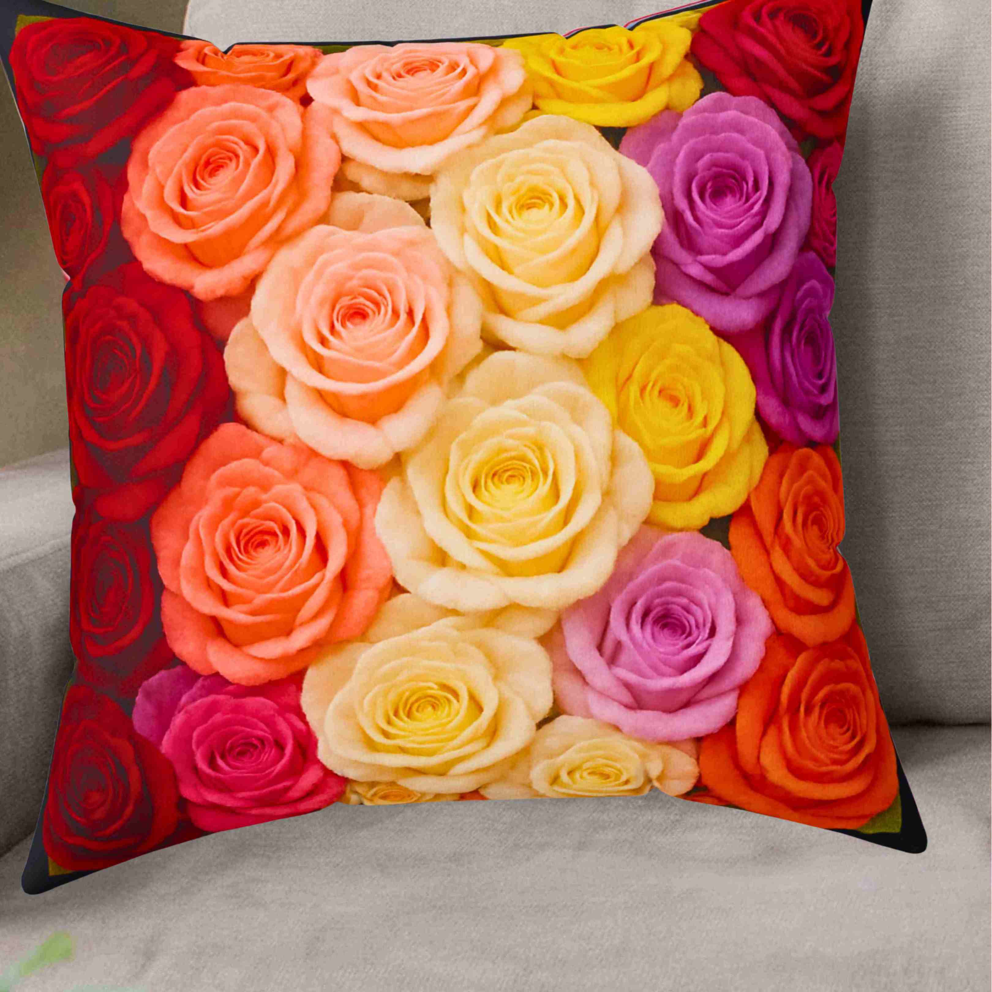 Multicolor Rose Bouquet Pillow | Floral Decorative Square Pillow product thumbnail image Multicolor Rose Bouquet Pillow | Floral Decorative Square Pillow product thumbnail image
