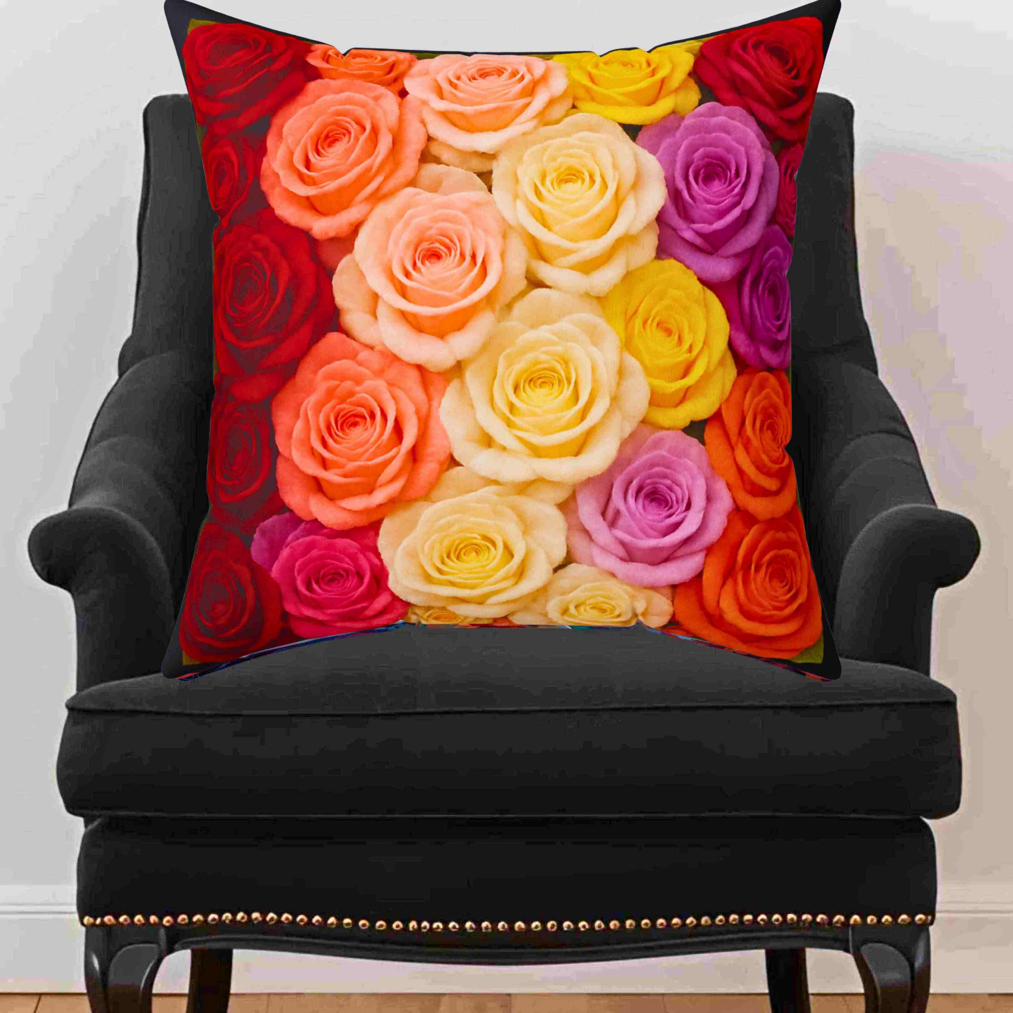 Multicolor Rose Bouquet Pillow | Floral Decorative Square Pillow product thumbnail image Multicolor Rose Bouquet Pillow | Floral Decorative Square Pillow product thumbnail image
