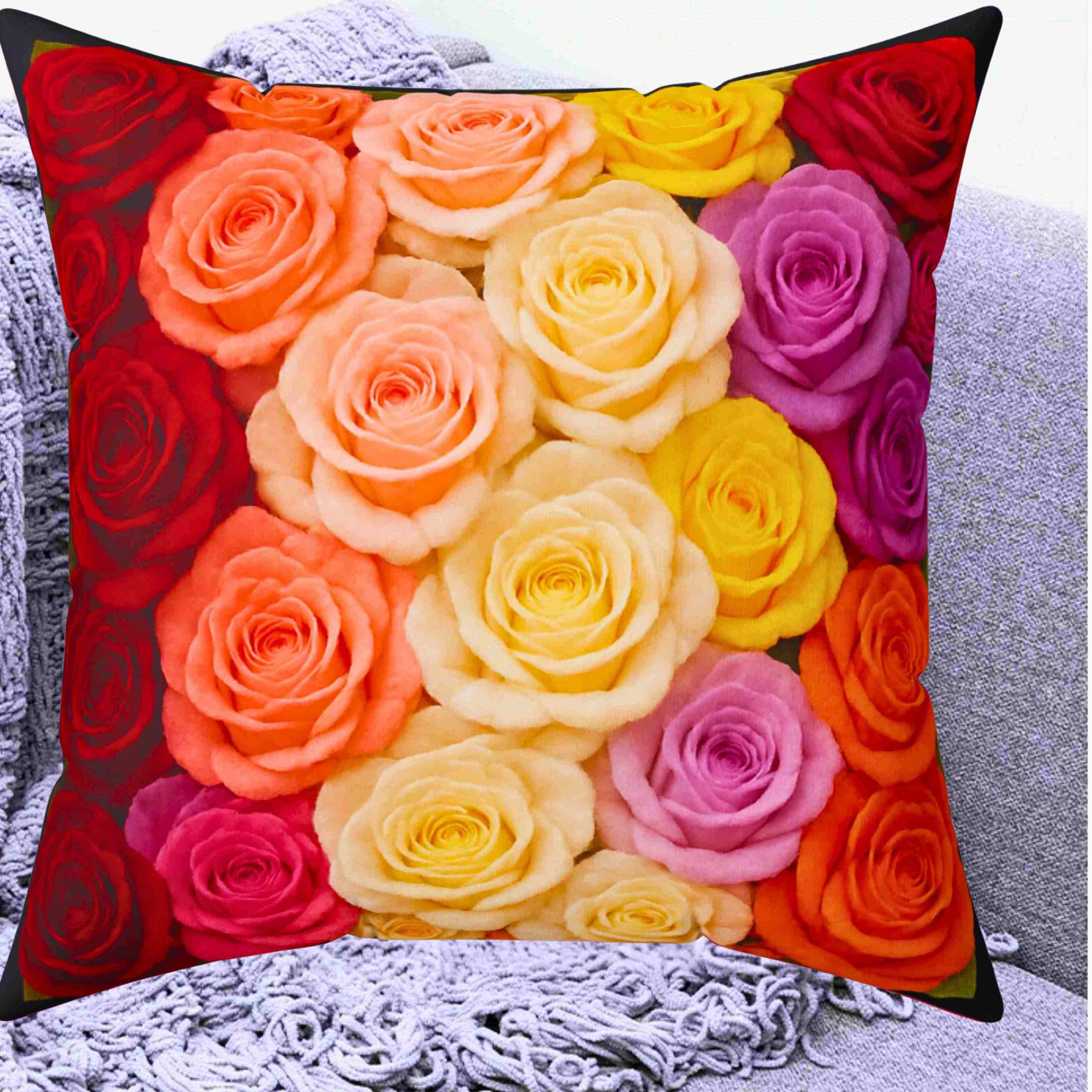 Multicolor Rose Bouquet Pillow | Floral Decorative Square Pillow product thumbnail image Multicolor Rose Bouquet Pillow | Floral Decorative Square Pillow product thumbnail image
