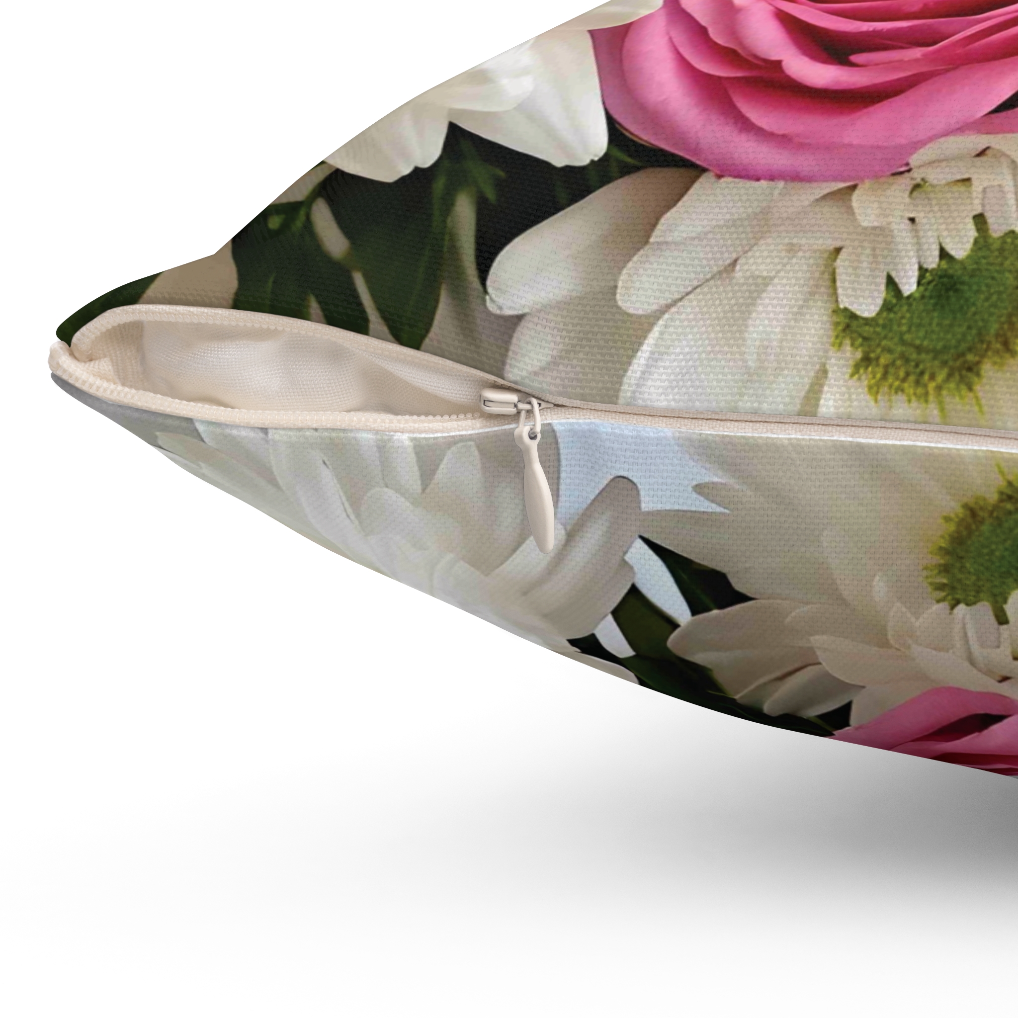 Fresh Roses, Peonies &amp; Daisies Pillow, Bright Floral Throw Cushion with Insert Cheerful Decorative Accent for Cozy, Elegant Home Décor product thumbnail image