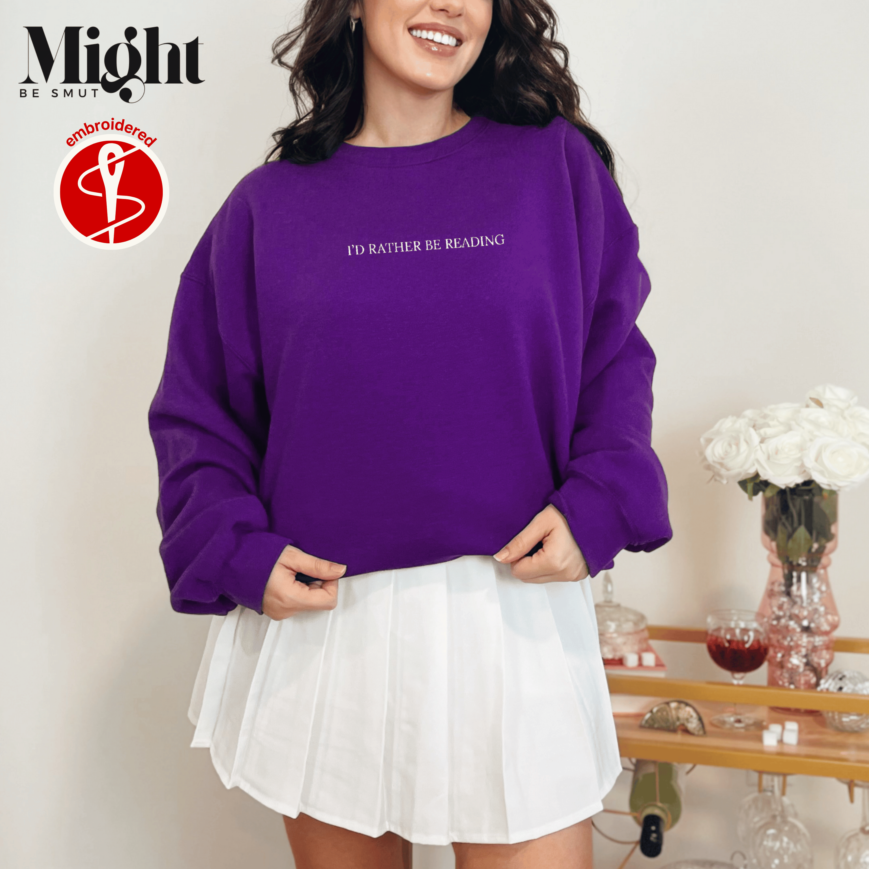 Embroidered I'd Rather Be Reading Crewneck Sweatshirt  product thumbnail image