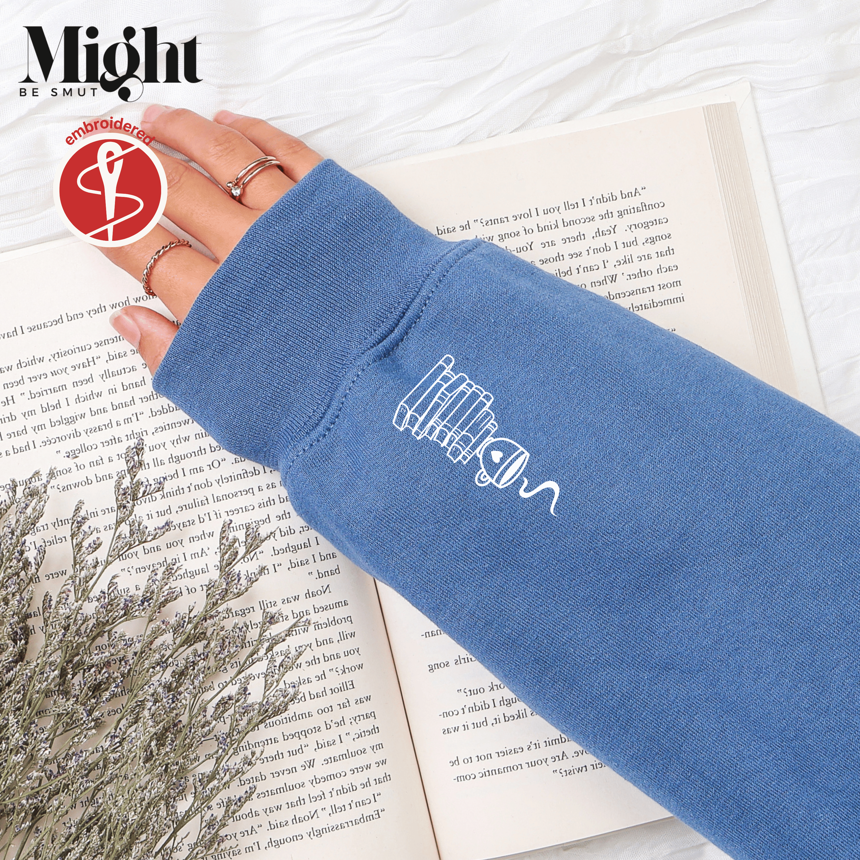 Embroidered Crewneck Sweatshirt Books and Coffee product thumbnail image Embroidered Crewneck Sweatshirt Books and Coffee product thumbnail image