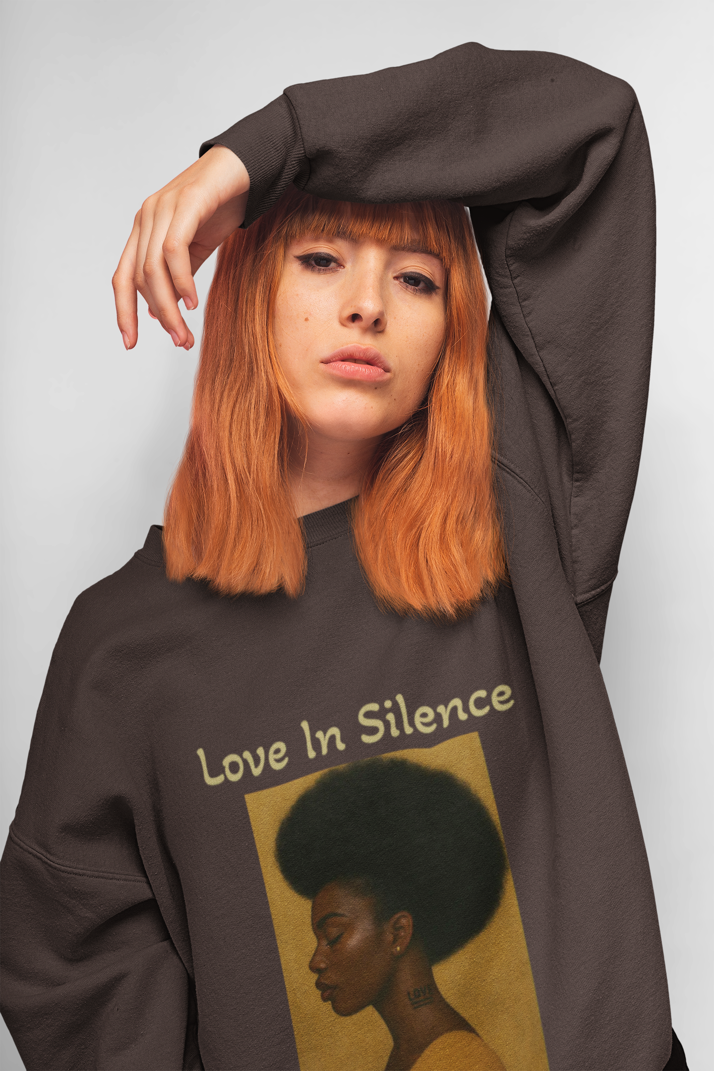 Unisex “Love In Silence – Calm Resilience” Crewneck Sweatshirt | Afro Art Design by Mr. Bee Melodies | Brooklyn 2 Ohio Apparel product thumbnail image