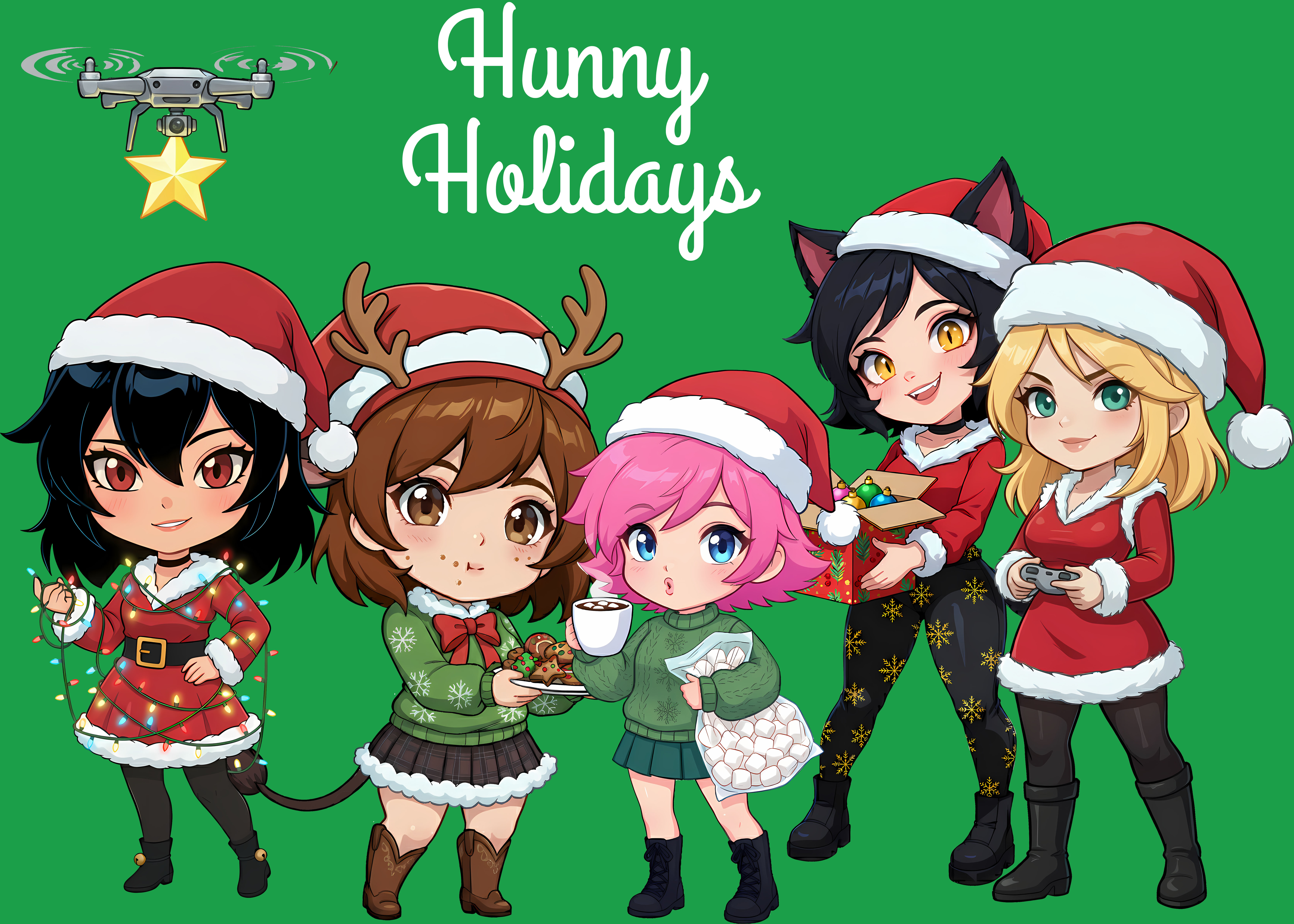 Hunny Holidays Chibi Crew T‑Shirt "Merry Christmas" Cute Anime Santa Tee product thumbnail image Hunny Holidays Chibi Crew T‑Shirt "Merry Christmas" Cute Anime Santa Tee product thumbnail image