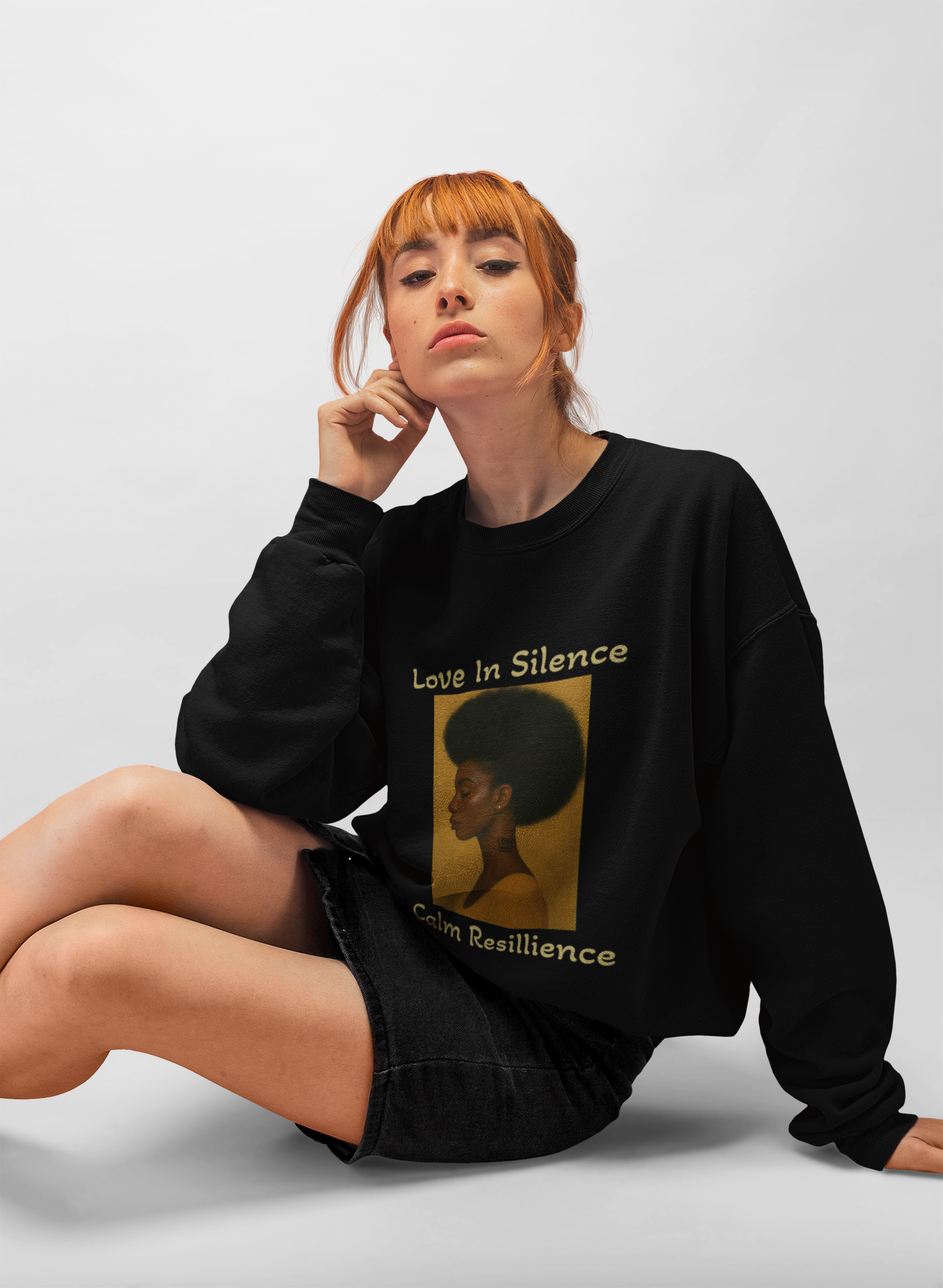 Unisex “Love In Silence – Calm Resilience” Crewneck Sweatshirt | Afro Art Design by Mr. Bee Melodies | Brooklyn 2 Ohio Apparel product thumbnail image Unisex “Love In Silence – Calm Resilience” Crewneck Sweatshirt | Afro Art Design by Mr. Bee Melodies | Brooklyn 2 Ohio Apparel product thumbnail image