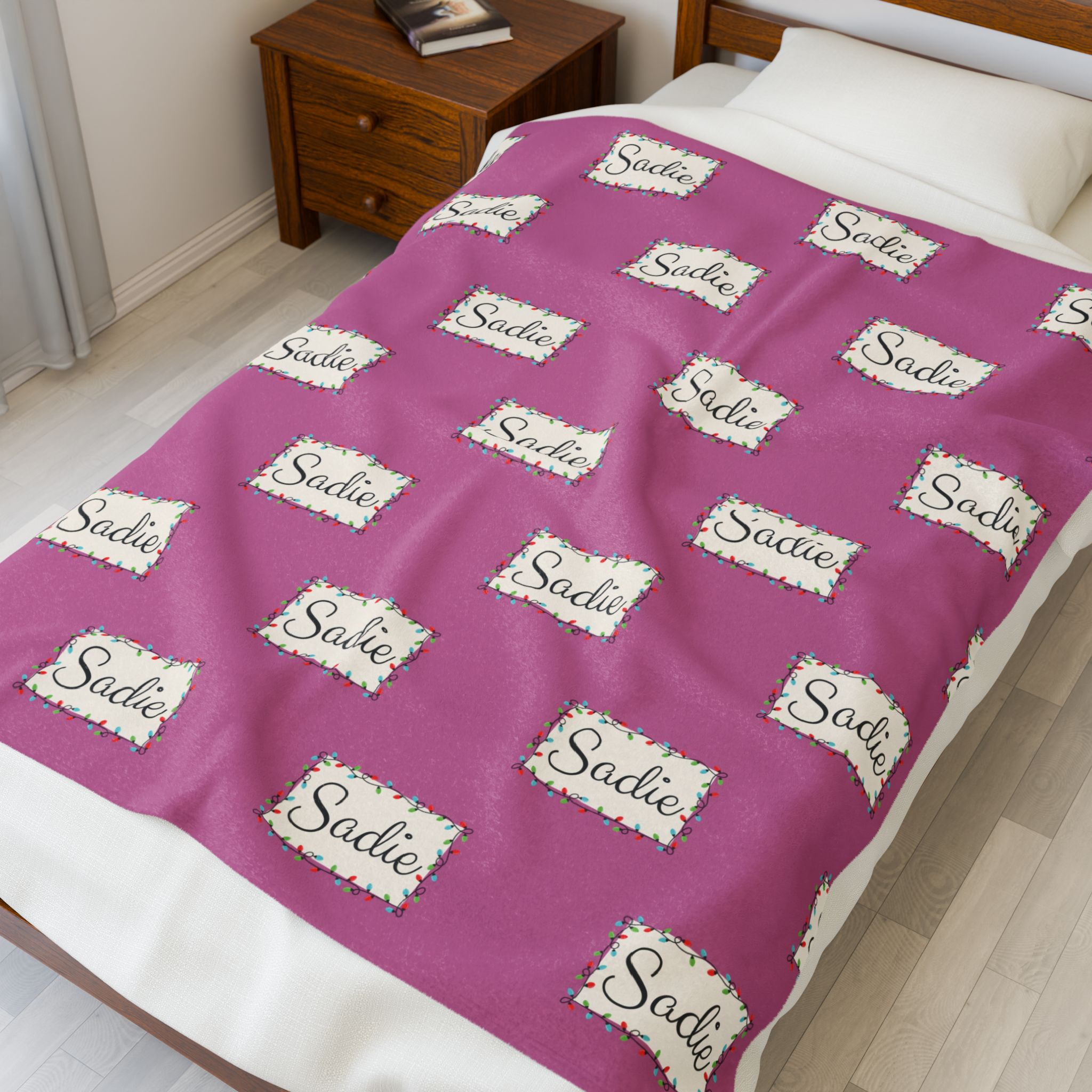 Personalized Christmas Light Name Blanket — Custom Velveteen Plush Throw | 50" x 60"
