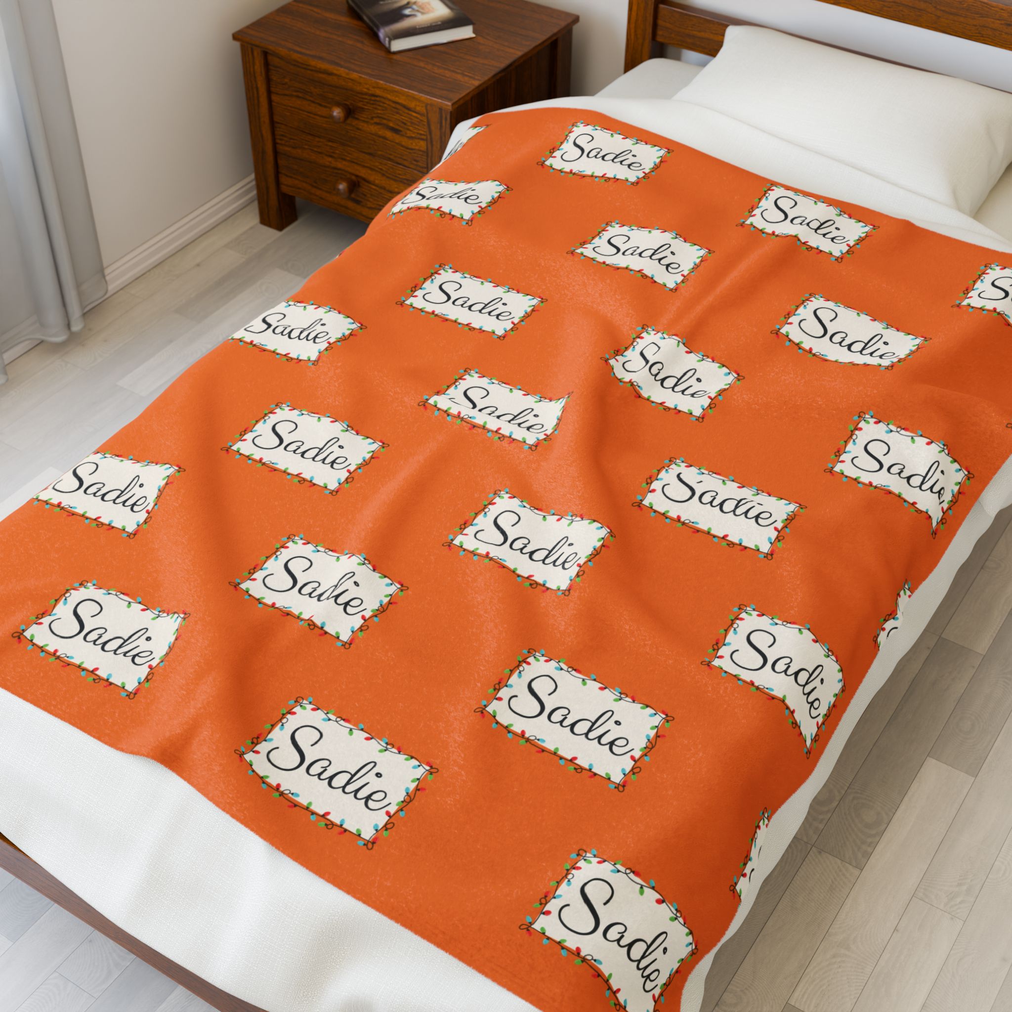 Personalized Christmas Light Name Blanket — Custom Velveteen Plush Throw | 50" x 60" product thumbnail image