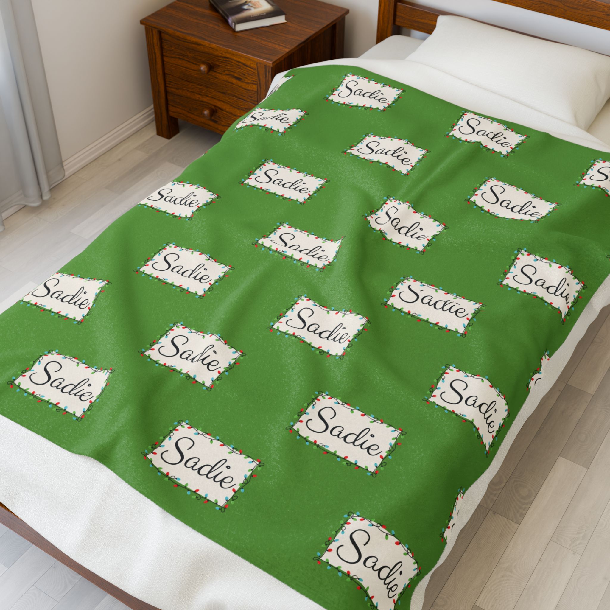 Personalized Christmas Light Name Blanket — Custom Velveteen Plush Throw | 50" x 60" product thumbnail image