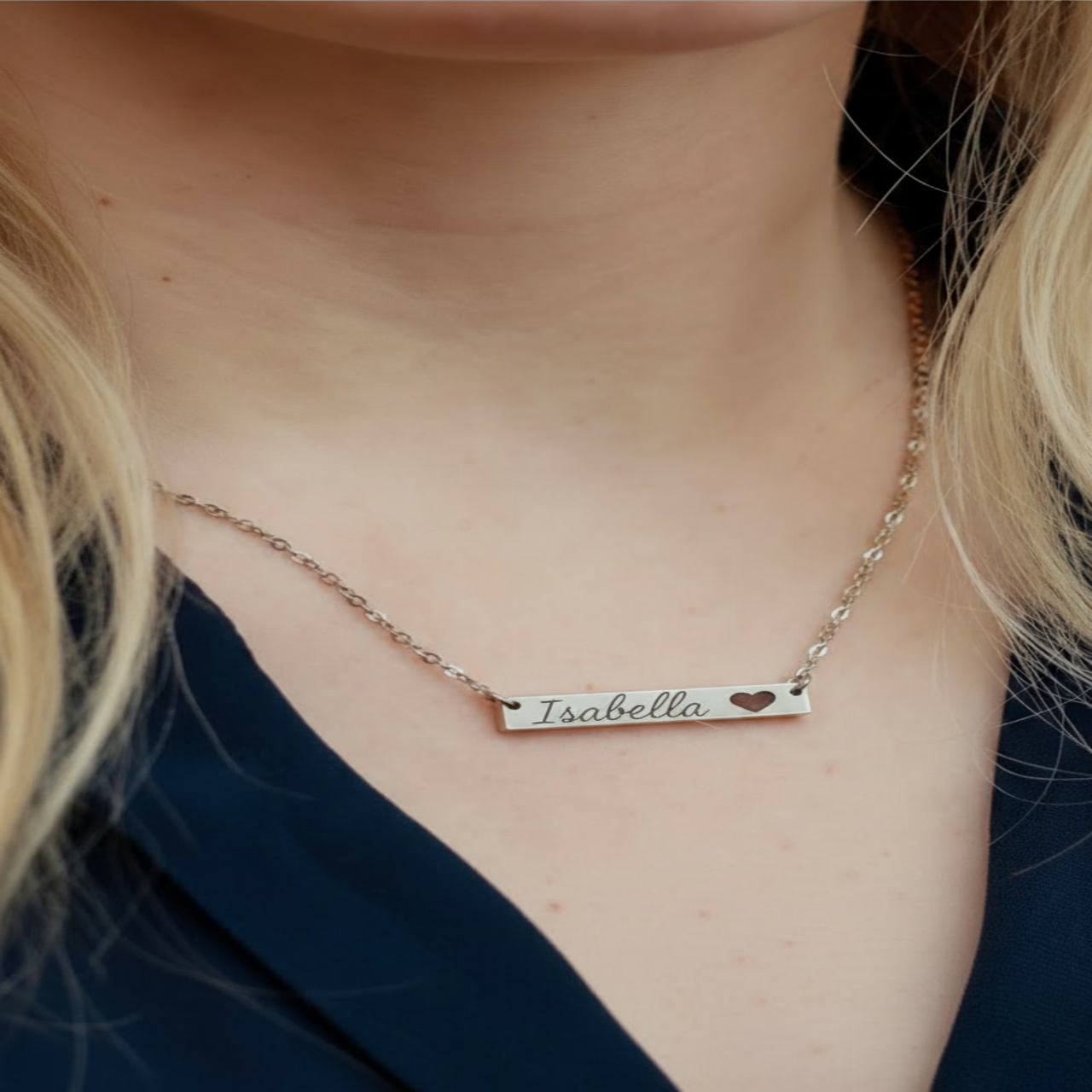 Elise Pink Glam Jewelry Cutout Heart Bar Necklace with Your Own Engraving product thumbnail image Elise Pink Glam Jewelry Cutout Heart Bar Necklace with Your Own Engraving product thumbnail image