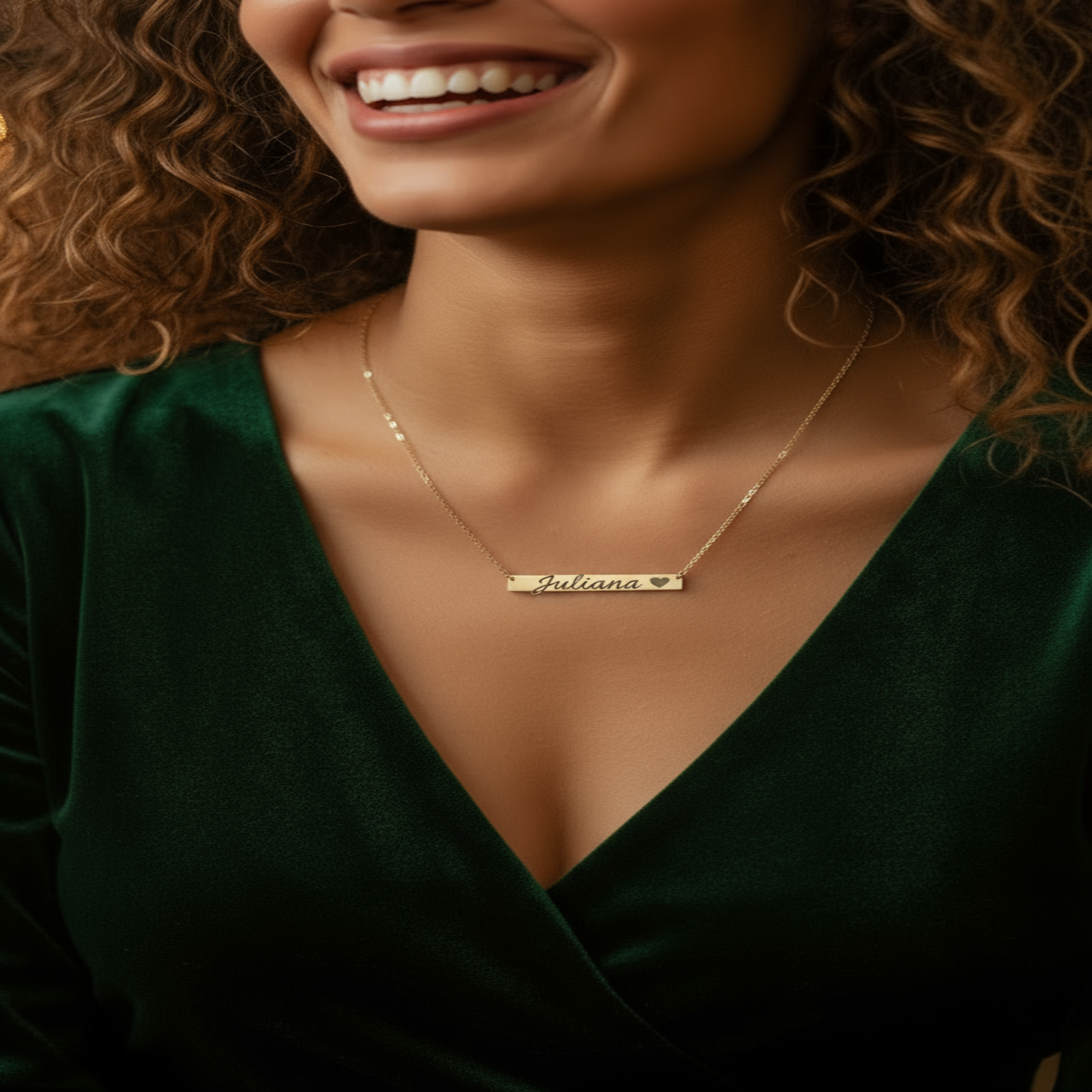 Elise Pink Glam Jewelry Cutout Heart Bar Necklace with Your Own Engraving product thumbnail image Elise Pink Glam Jewelry Cutout Heart Bar Necklace with Your Own Engraving product thumbnail image