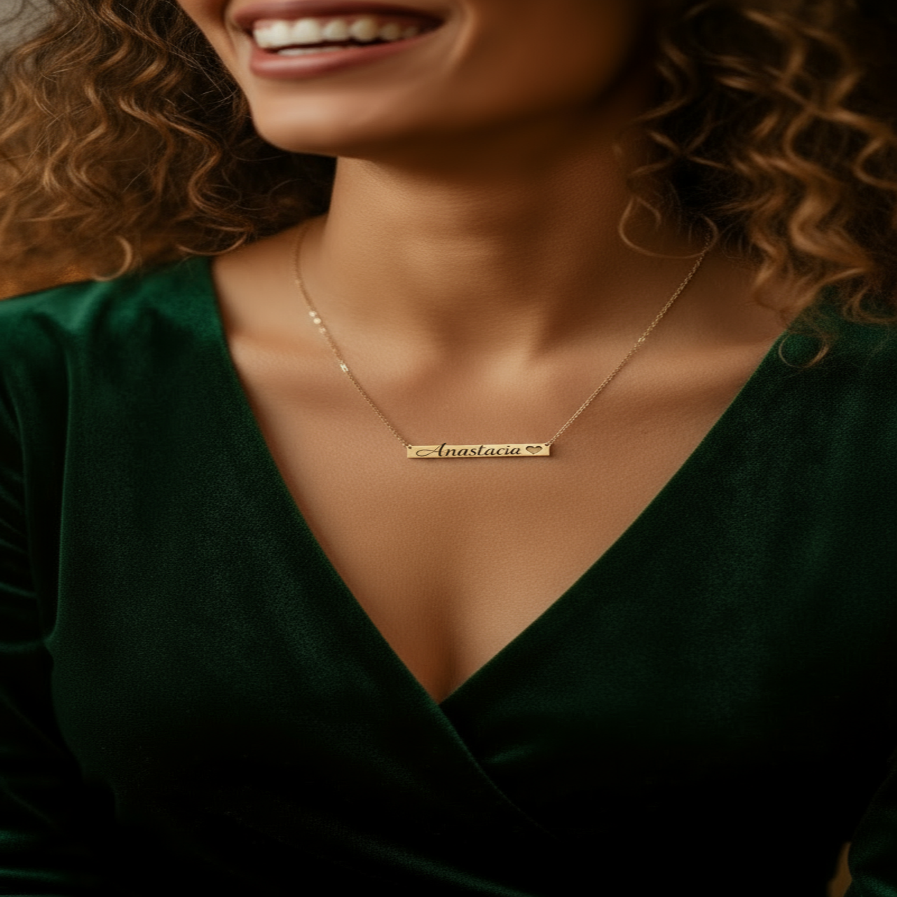 Elise Pink Glam Jewelry Cutout Heart Bar Necklace with Your Own Engraving product thumbnail image Elise Pink Glam Jewelry Cutout Heart Bar Necklace with Your Own Engraving product thumbnail image