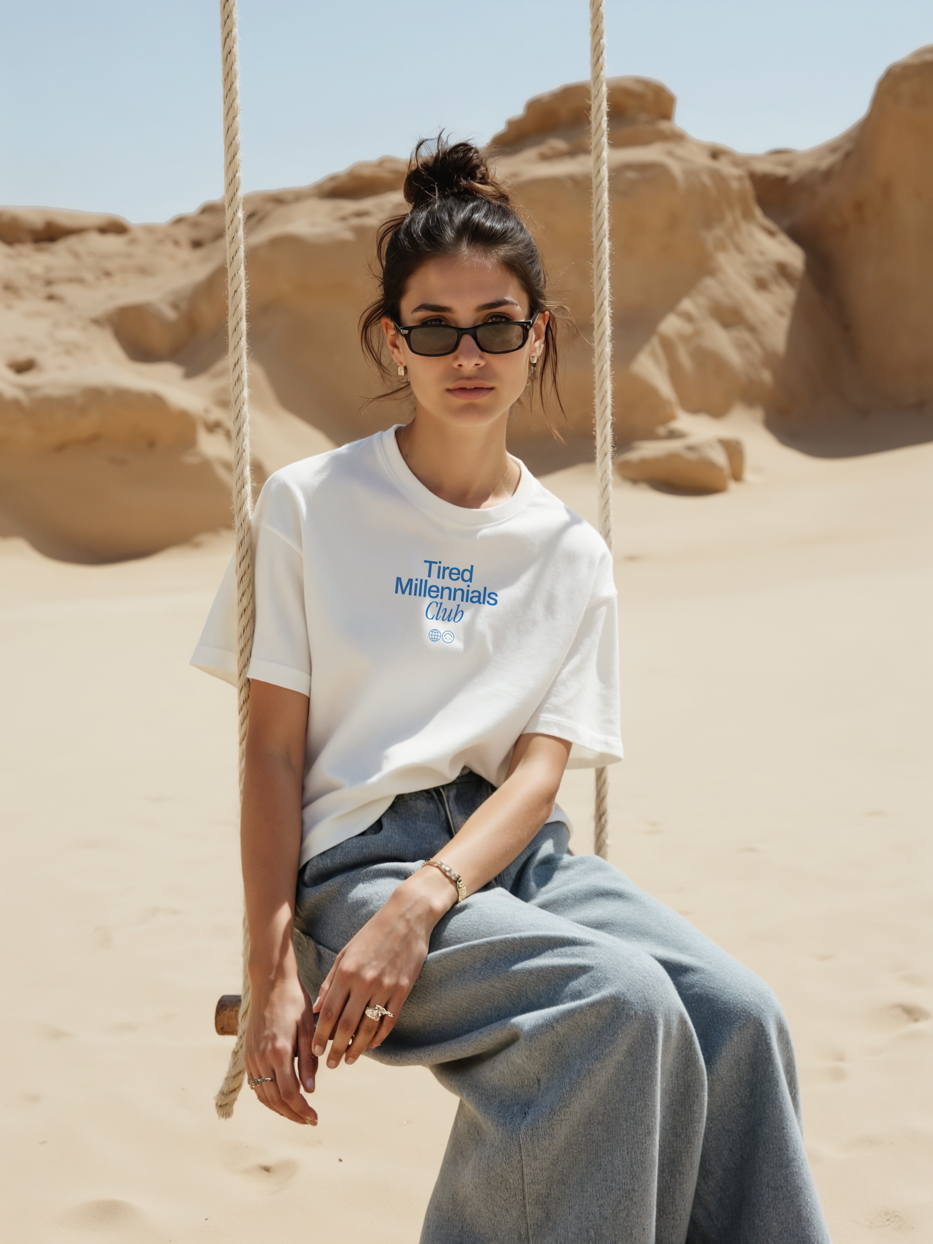 Tired Millennials Club | Unisex T-shirt | Front & back print product thumbnail image Tired Millennials Club | Unisex T-shirt | Front & back print product thumbnail image