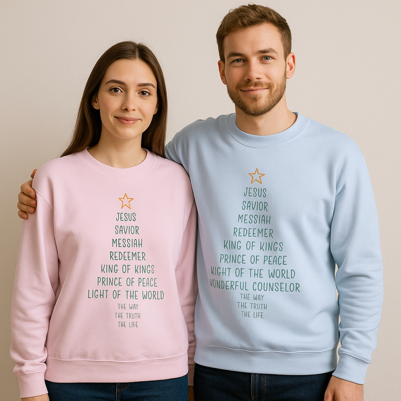 Christian Christmas Tree Sweatshirt - Jesus Savior Names product thumbnail image Christian Christmas Tree Sweatshirt - Jesus Savior Names product thumbnail image