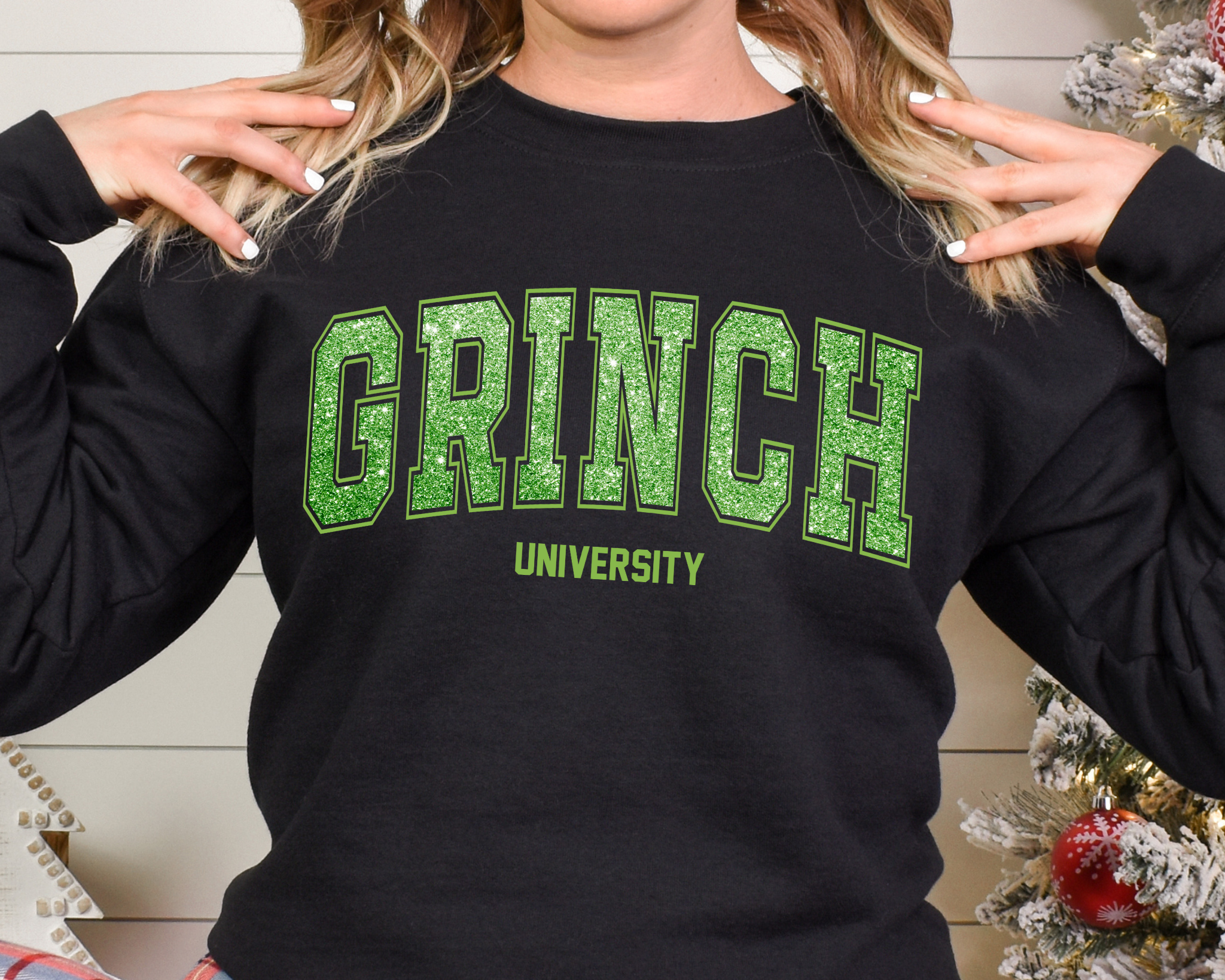 Grinch University Crewneck Sweatshirt — Cozy Holiday College-Style Pullover product thumbnail image