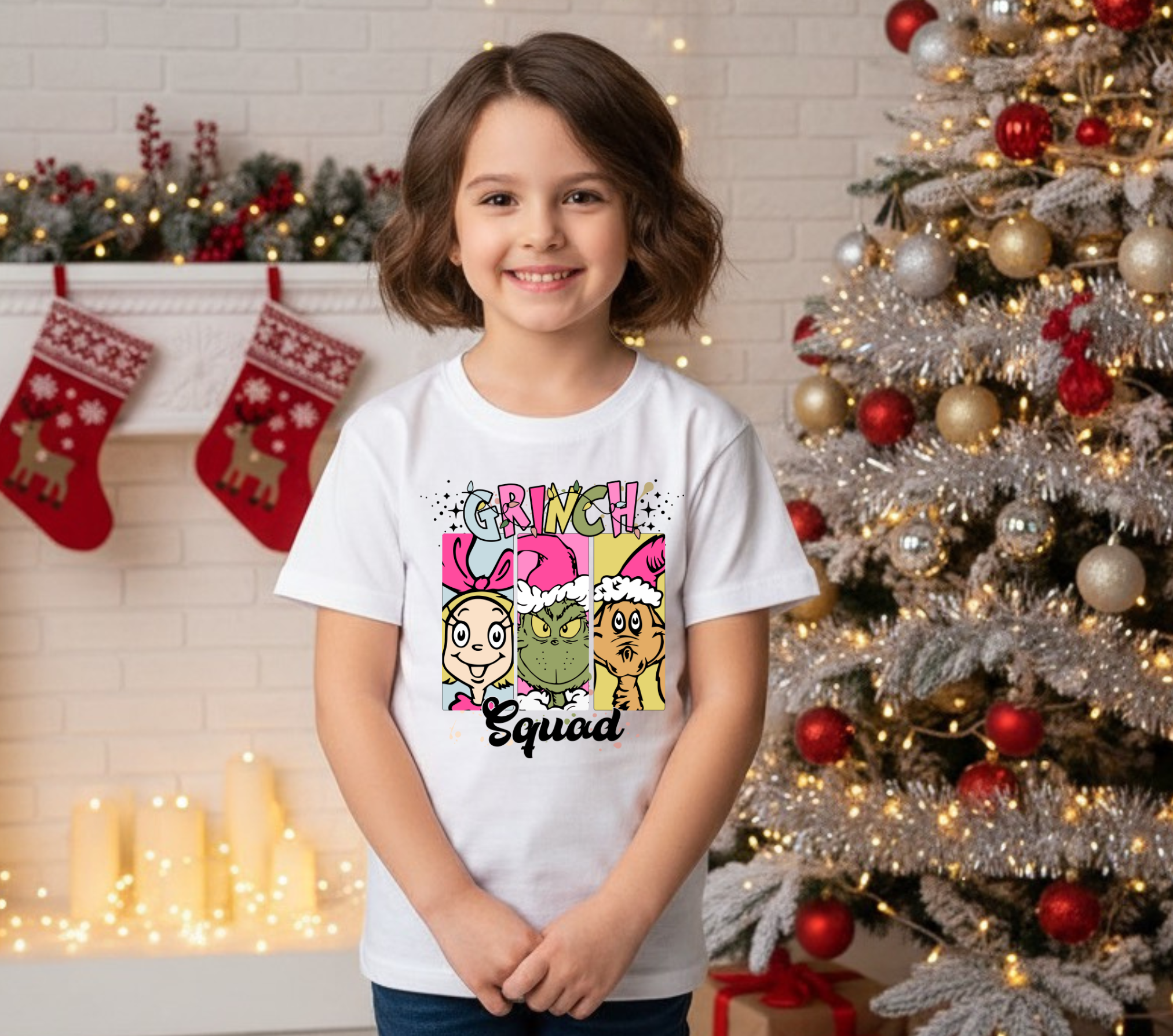 Kids Christmas Tee — "Grinch Squad" Holiday Character Shirt product thumbnail image