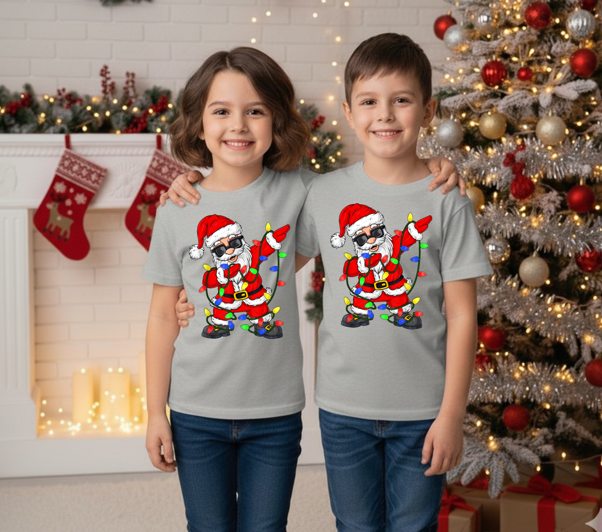 Kids Tee — Dabbing Santa with Christmas Lights Holiday Shirt product thumbnail image Kids Tee — Dabbing Santa with Christmas Lights Holiday Shirt product thumbnail image