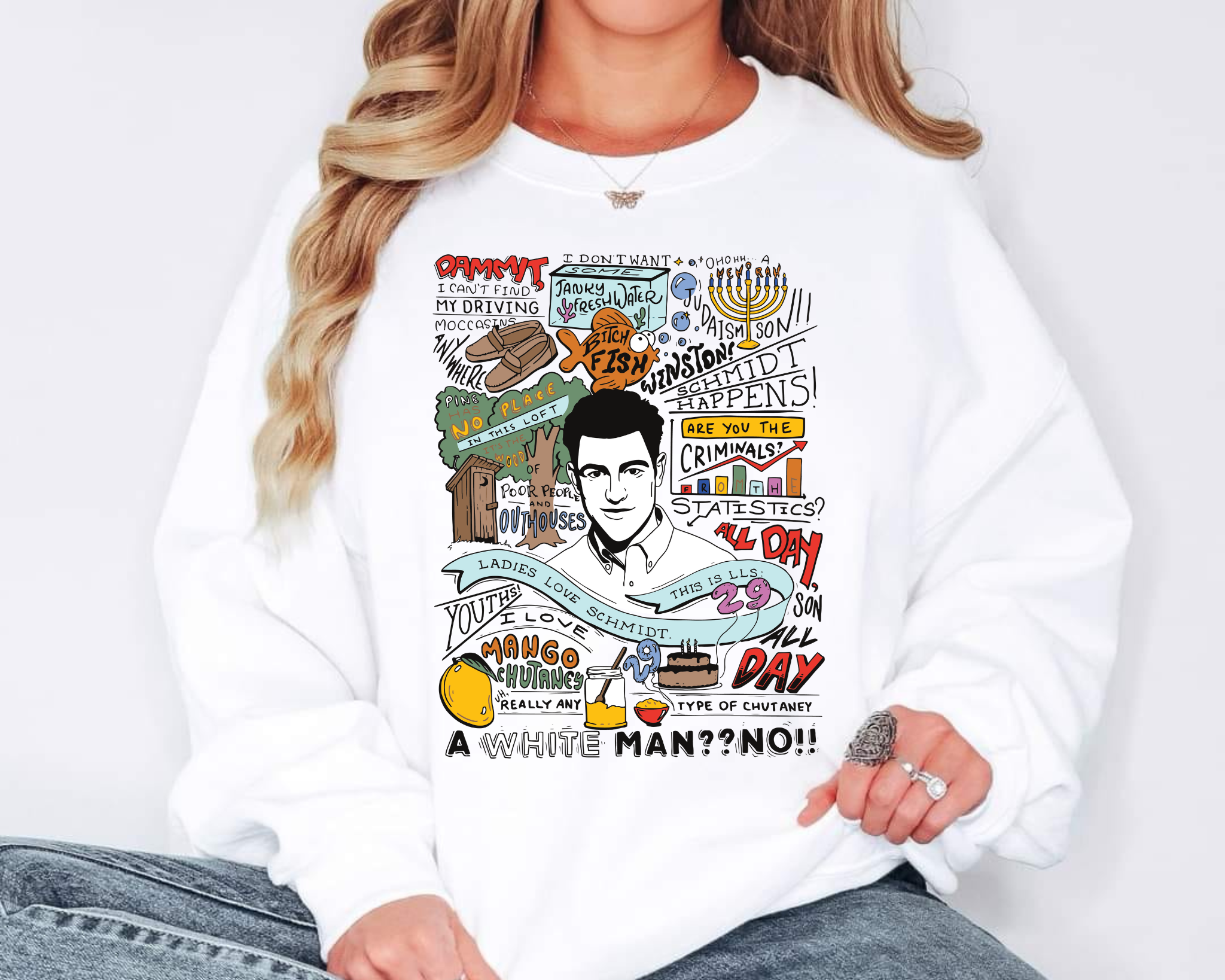 Crewneck Sweatshirt — Pop Art Collage Graphic Featuring Portrait &amp; Text