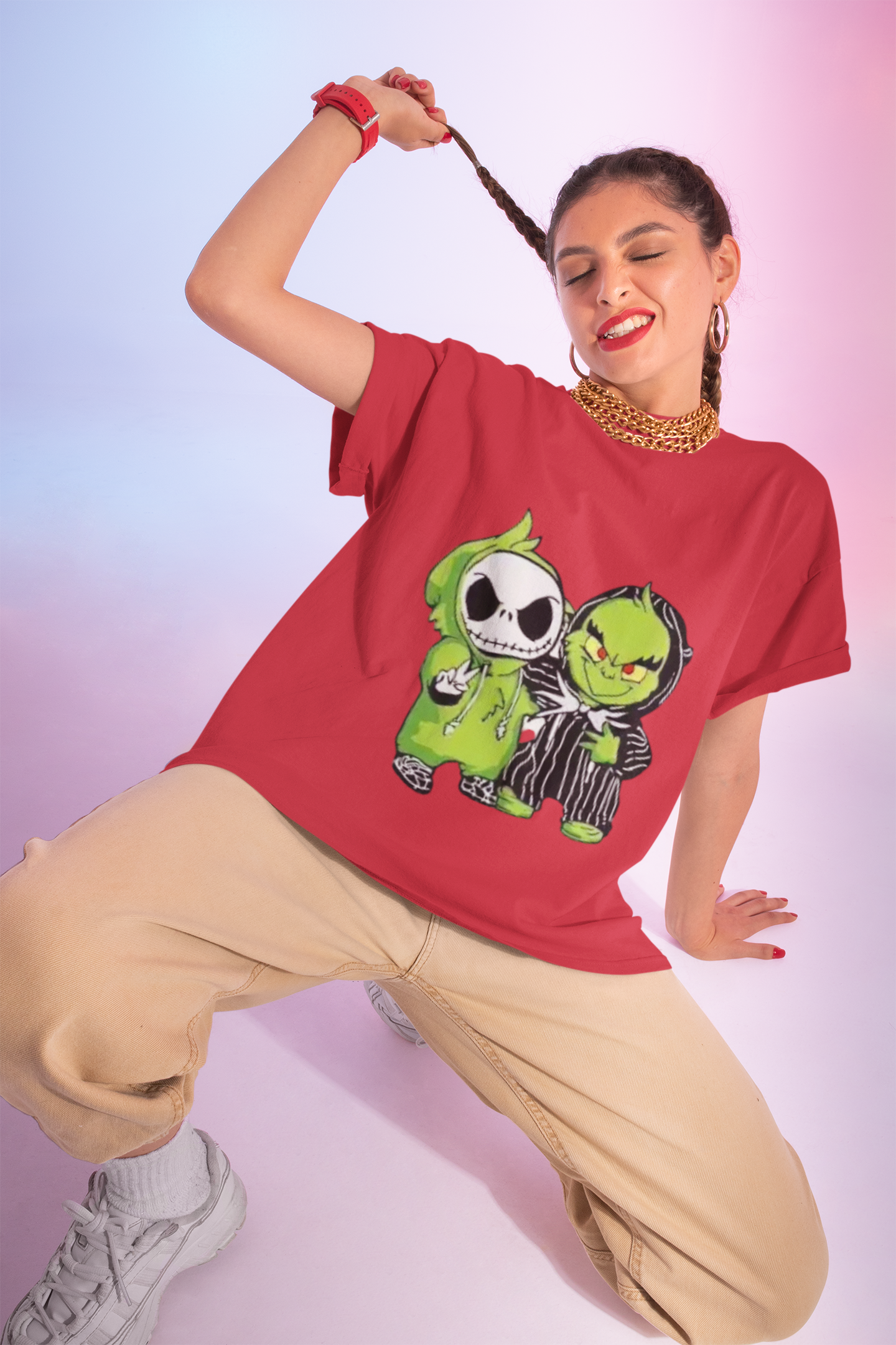 Halloween Duo Crewneck Sweatshirt — Cute Jack Skellington & Grinch Characters Halloween Duo Crewneck Sweatshirt — Cute Jack Skellington & Grinch Characters